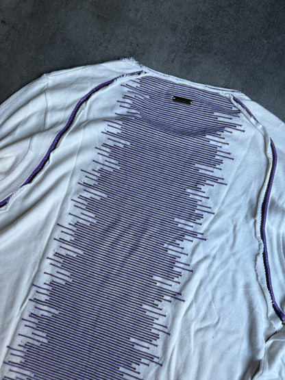 SS2007 Cavalli Purple Stripped Creamy Sweater (M) - 5