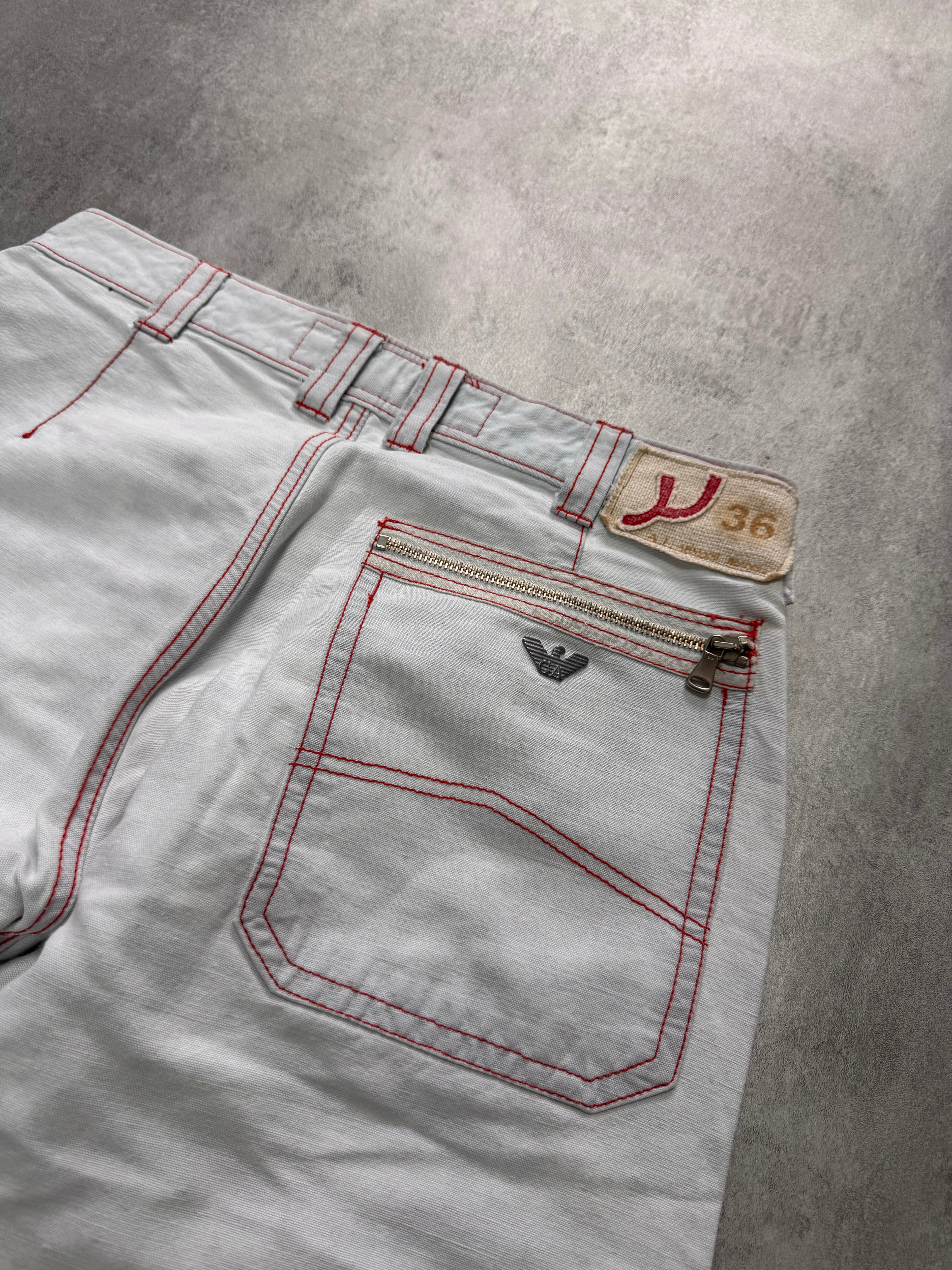2000s Armani Biker Cargo White Pants