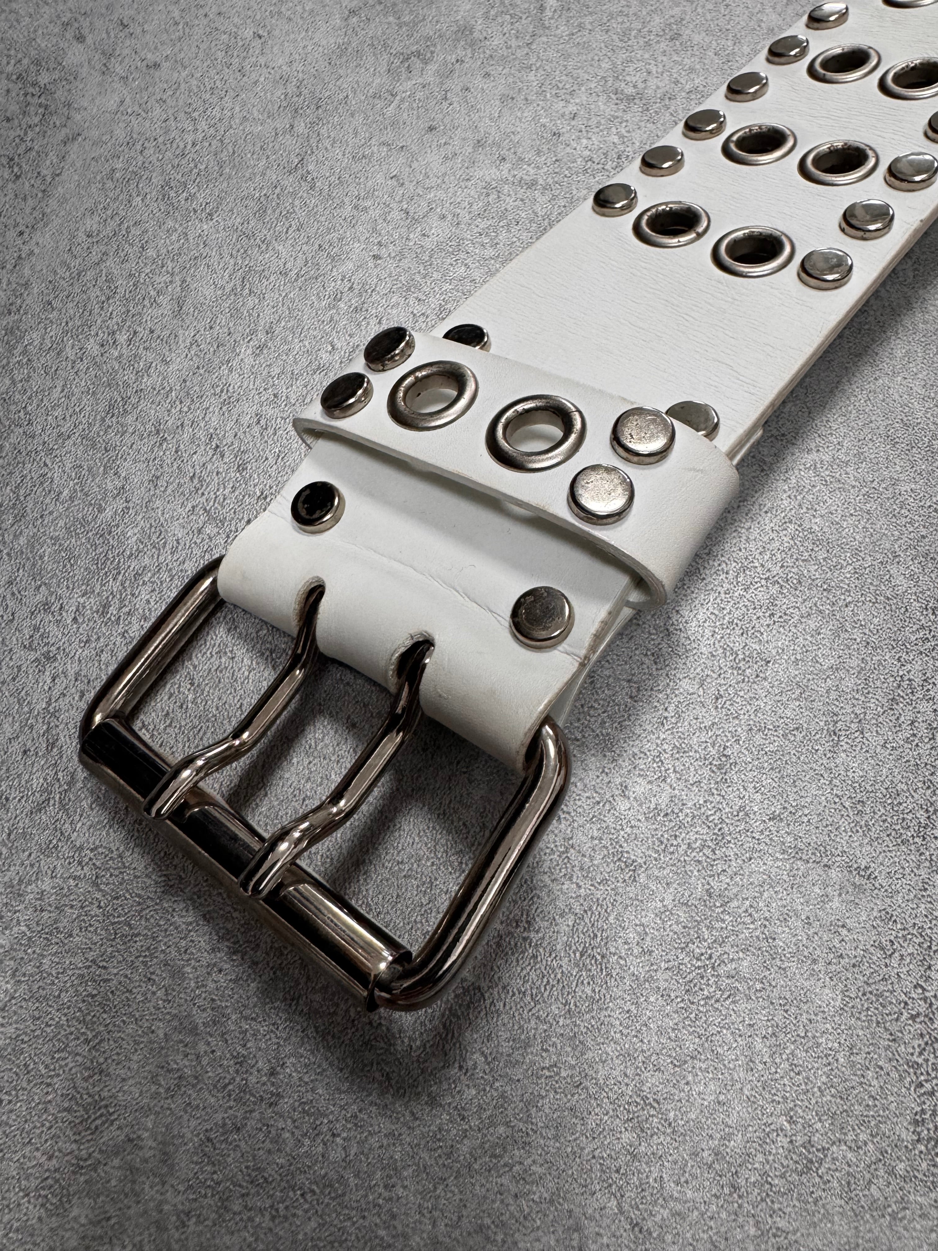 2000s Dolce & Gabbana Bullet Studded White Leather Belt