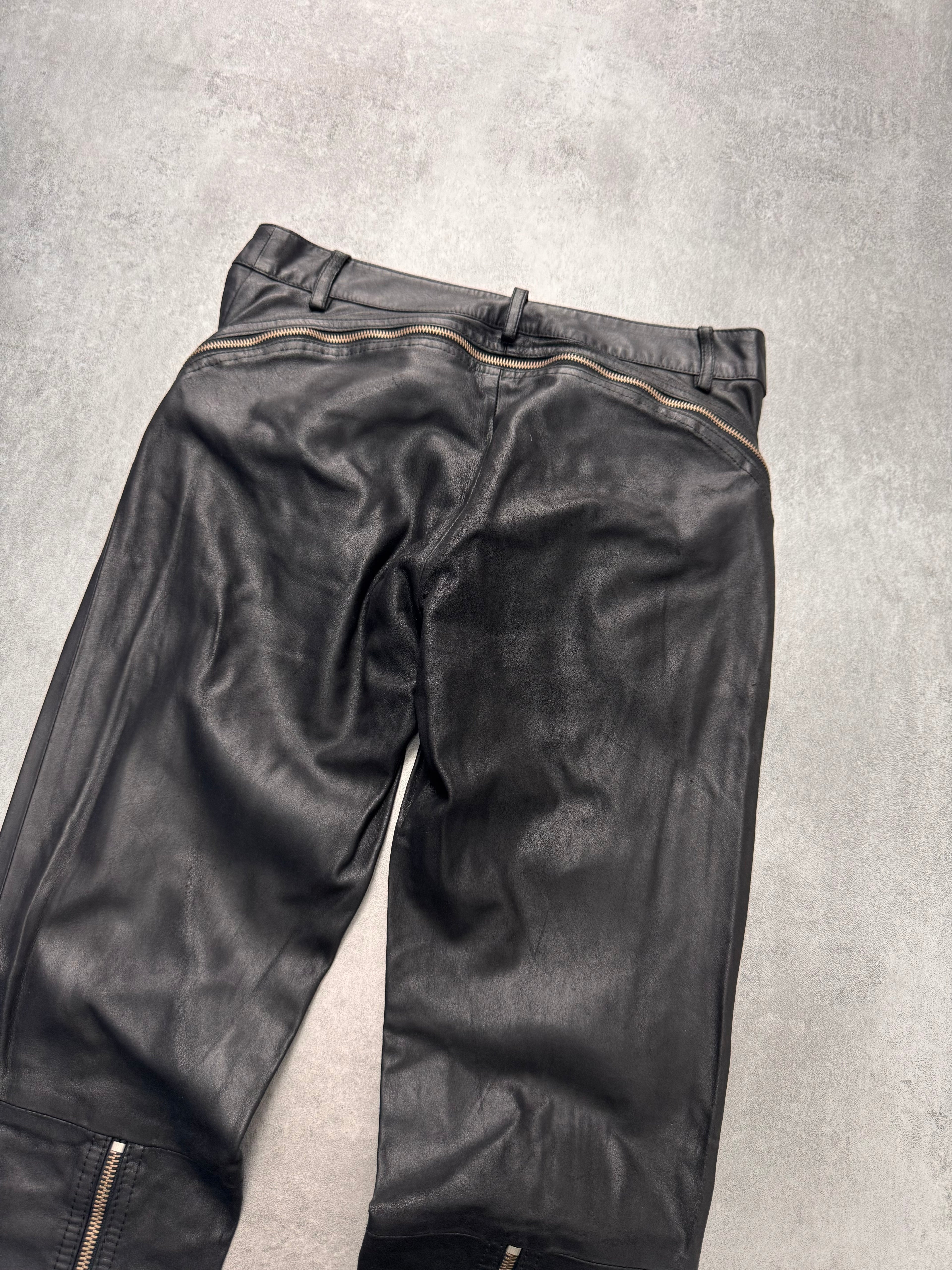 2000s Gianfranco Ferré Full Back Zip Leather Black Pants