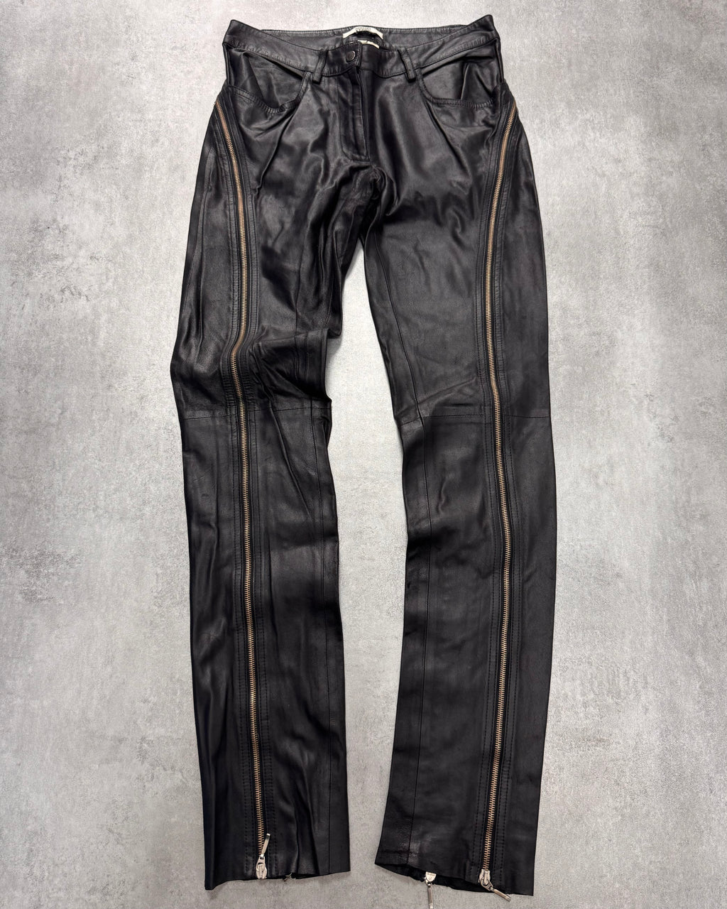 2000s Gianfranco Ferré Full Back Zip Leather Black Pants