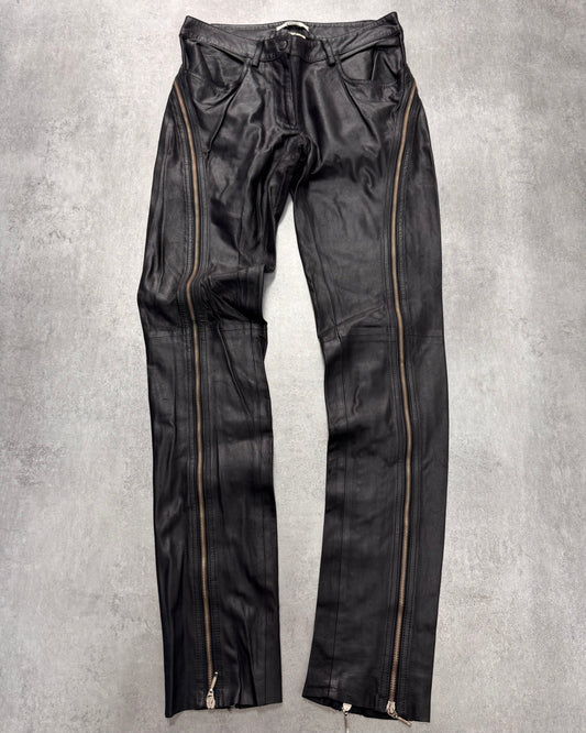 2000s Gianfranco Ferré Full Back Zip Leather Black Pants (XS)