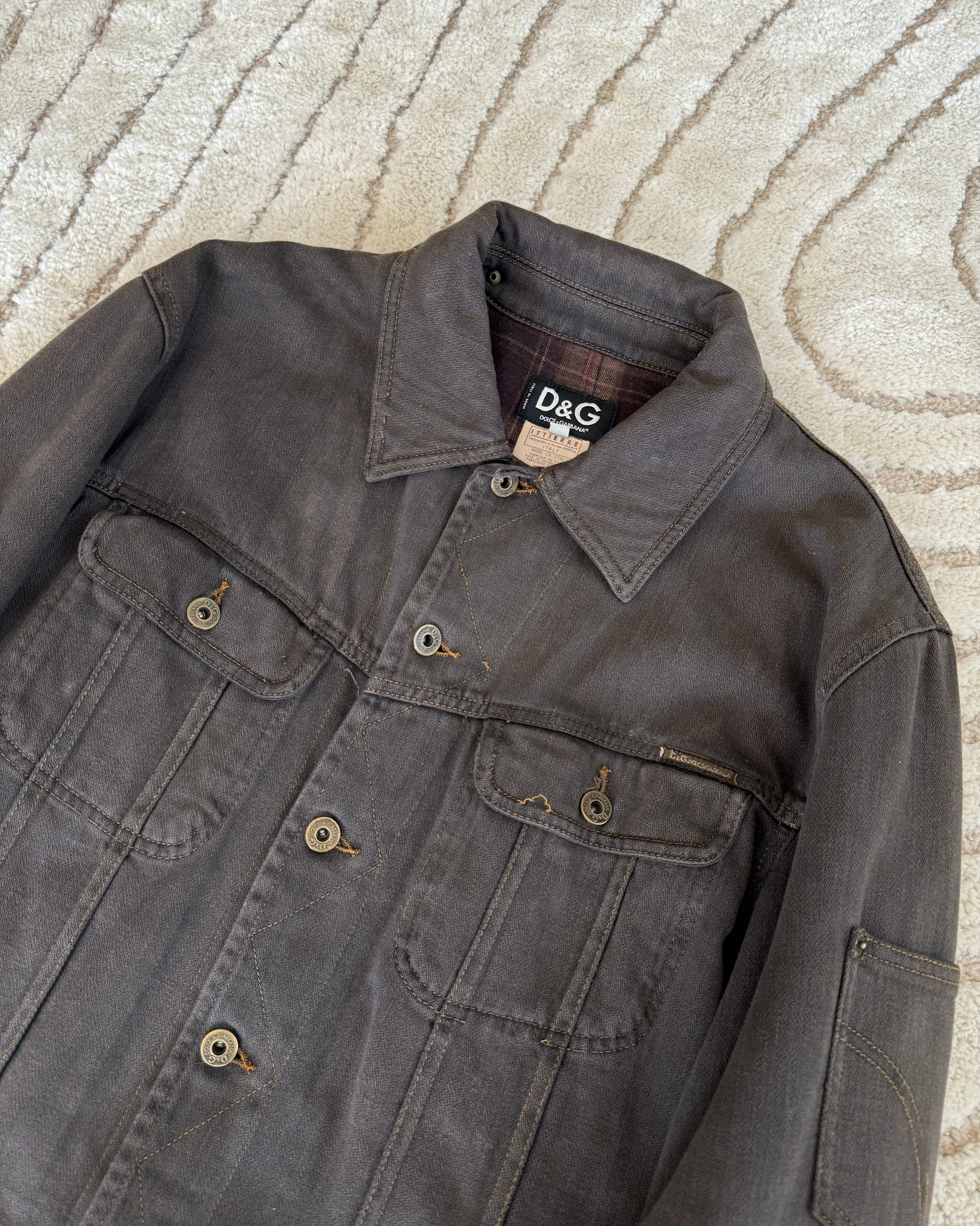 AW03 Dolce & Gabbana Double-Waisted Multi-Pocket Dark Grey Denim Jacket (XL)