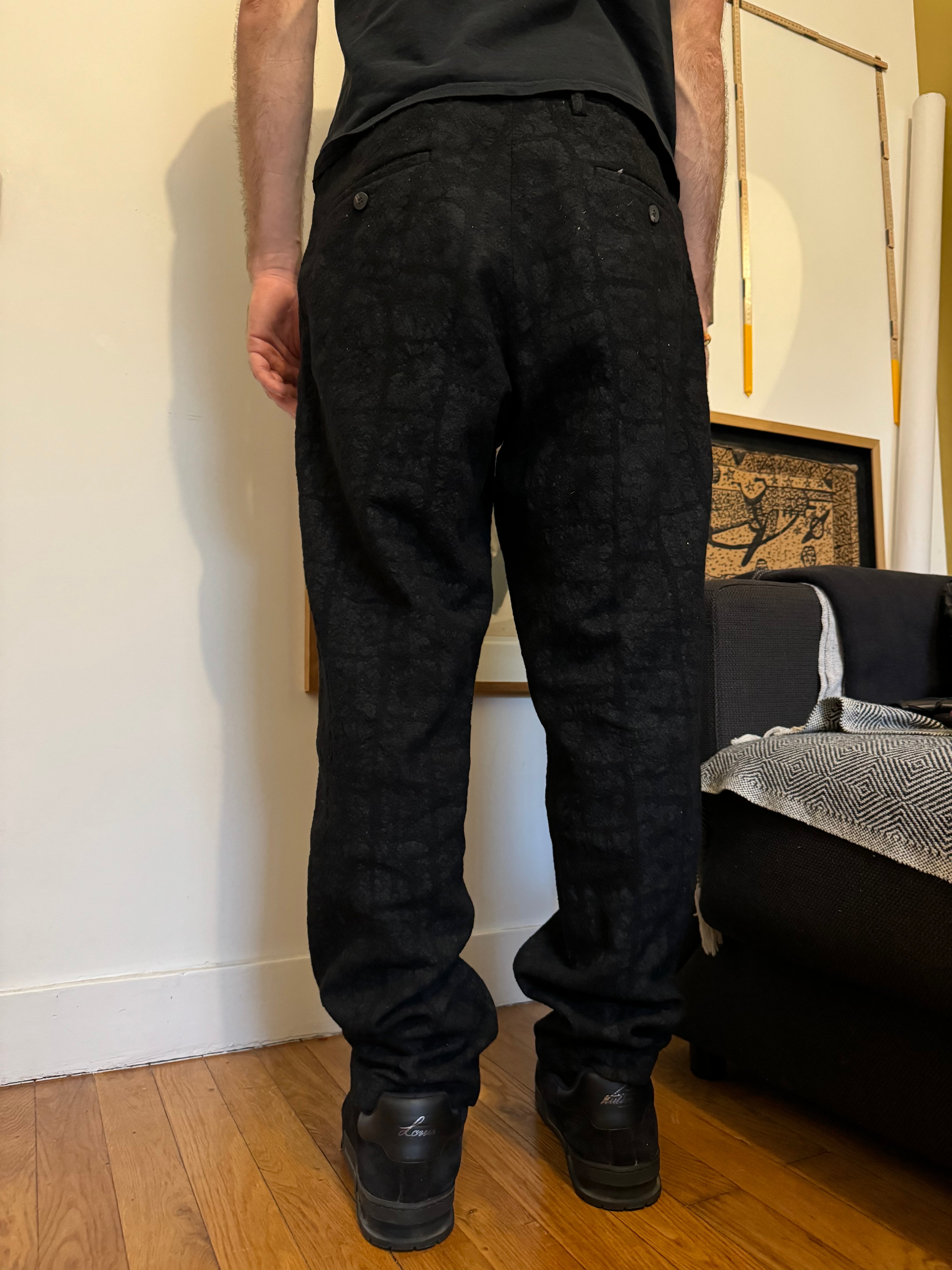 Issey Miyake Modern Wool Textured Black Pants