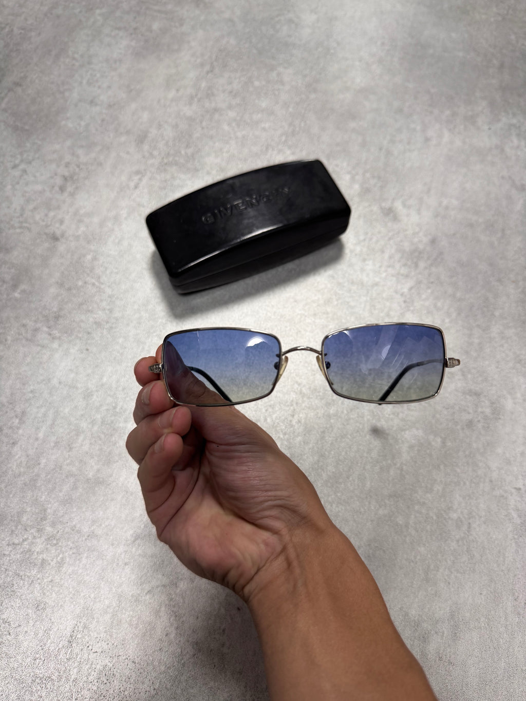 2000s Givenchy Soft Blue Rectangle Sunglasses