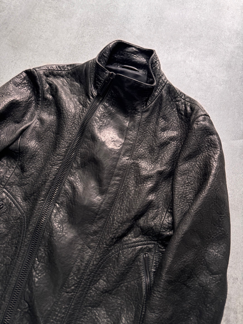 FW2014 Emporio Armami Asymmetrical Grained Leather Jacket