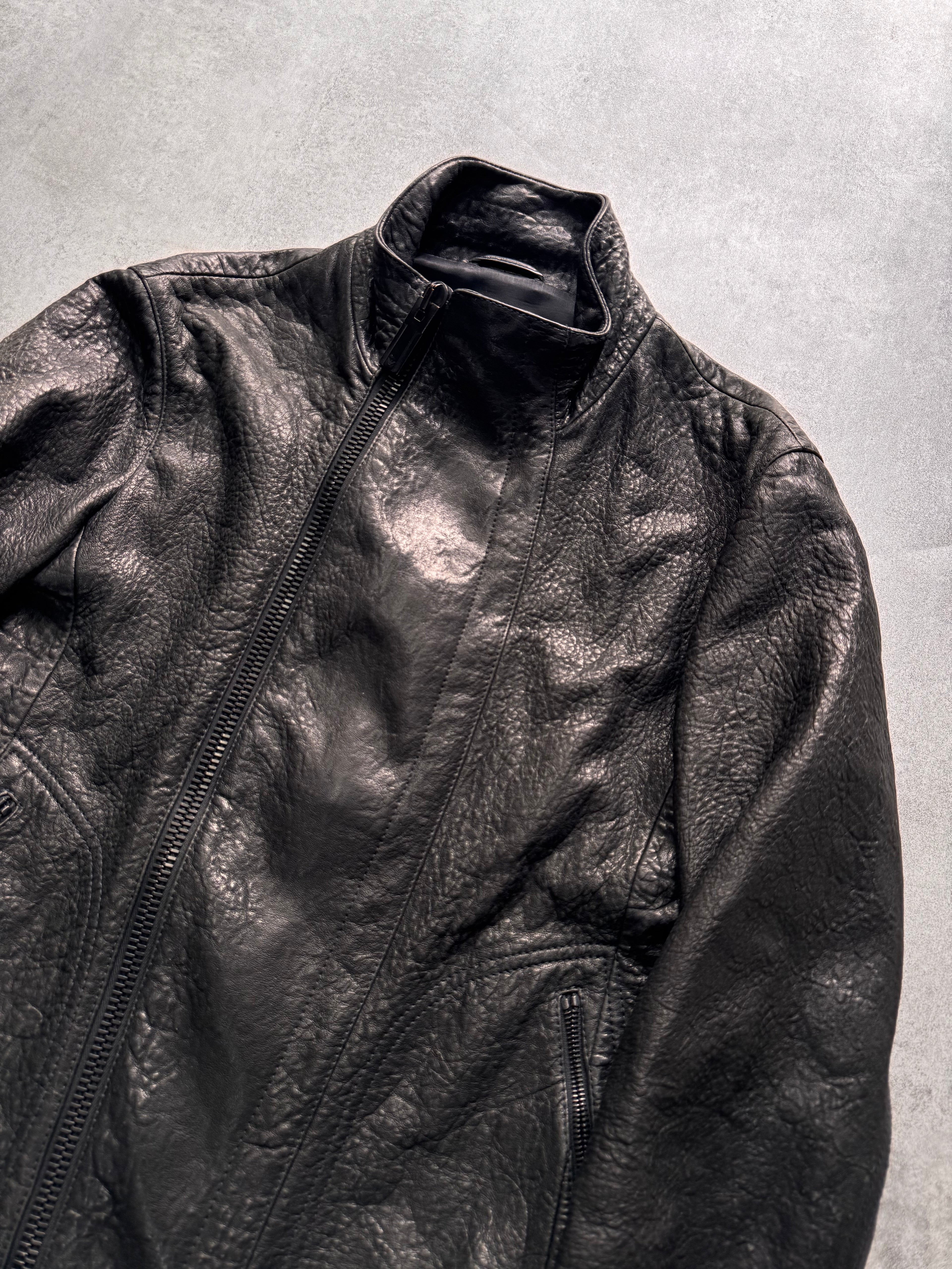 FW2014 Emporio Armami Asymmetrical Grained Leather Jacket