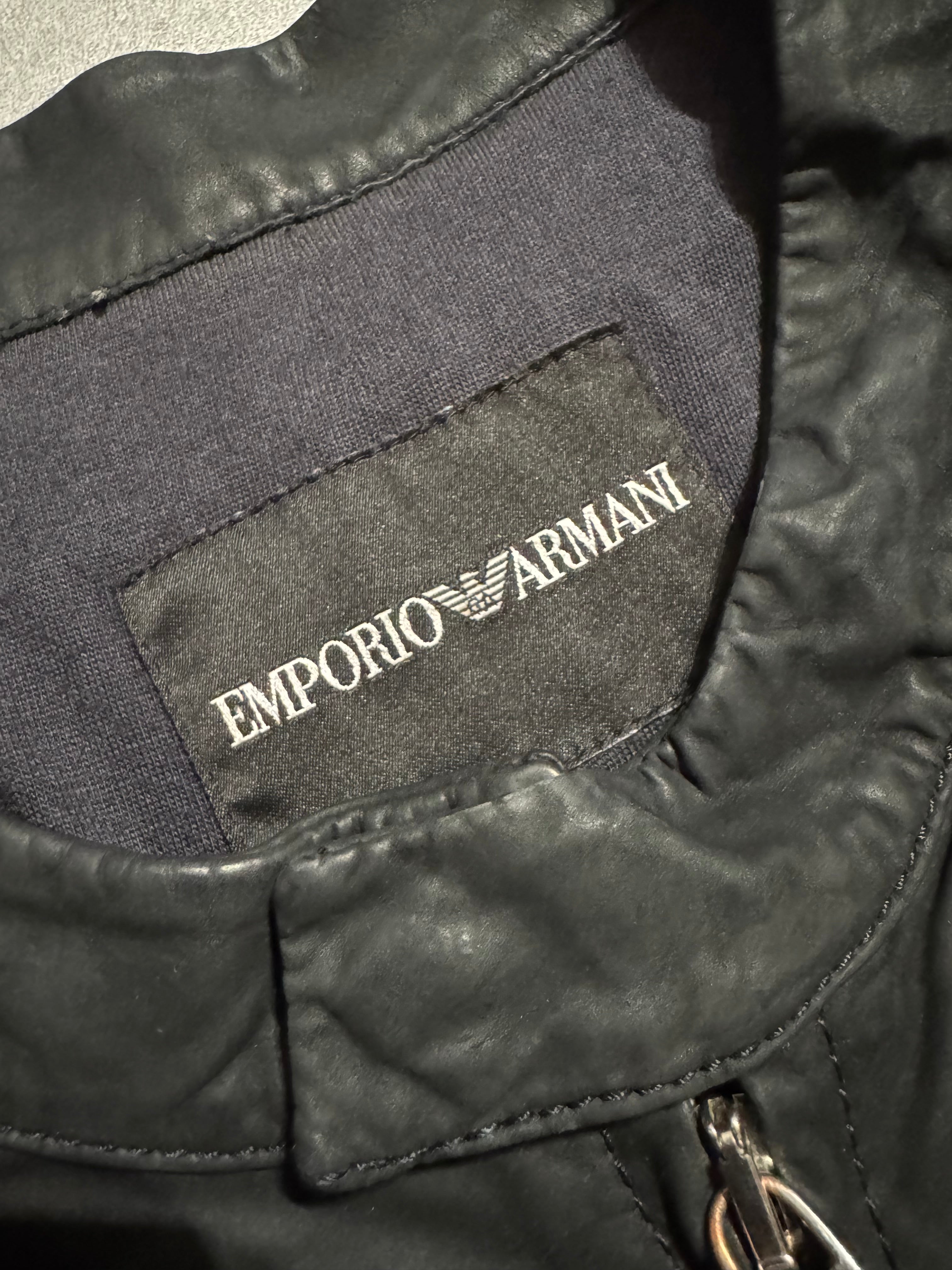 SS2014 Emprio Armani Elevated Black Leather Jacket