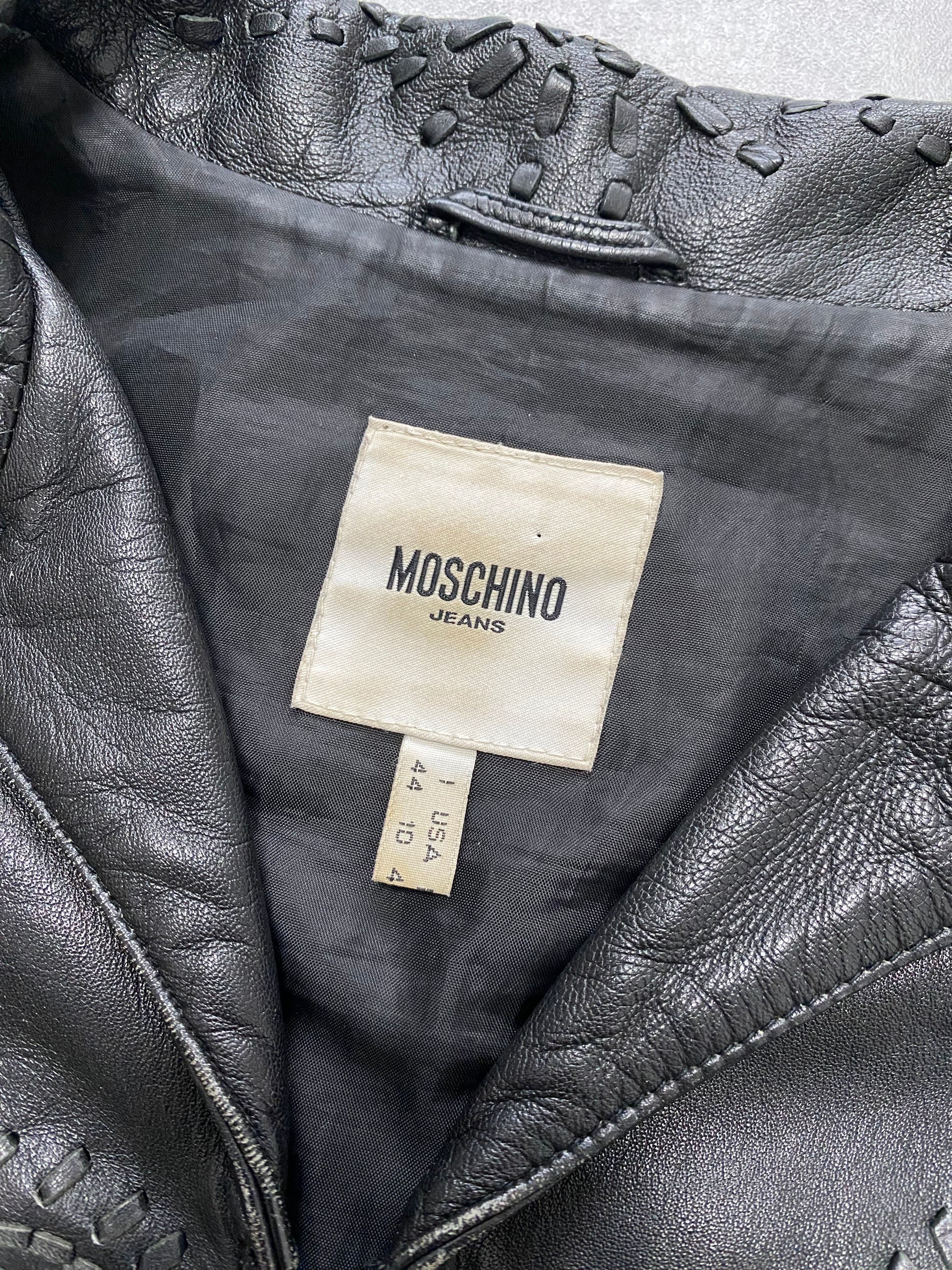 モスキーノ エンボスフラワーオーナメントレザージャケット(S)