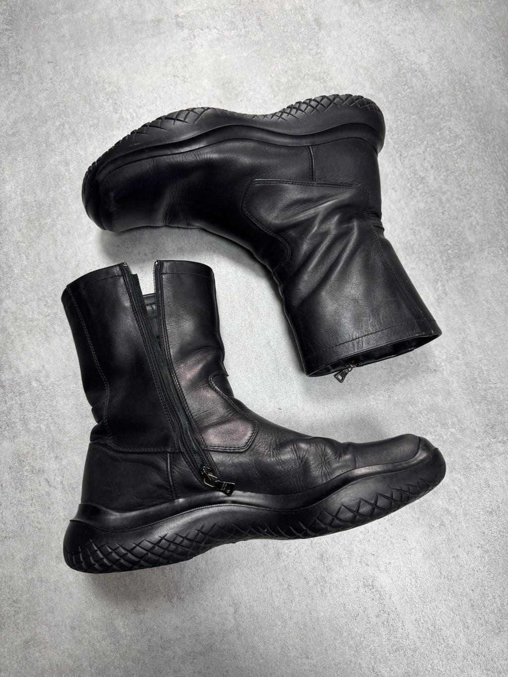 FW1999 Prada Ankle Vibram Black Leather Boots