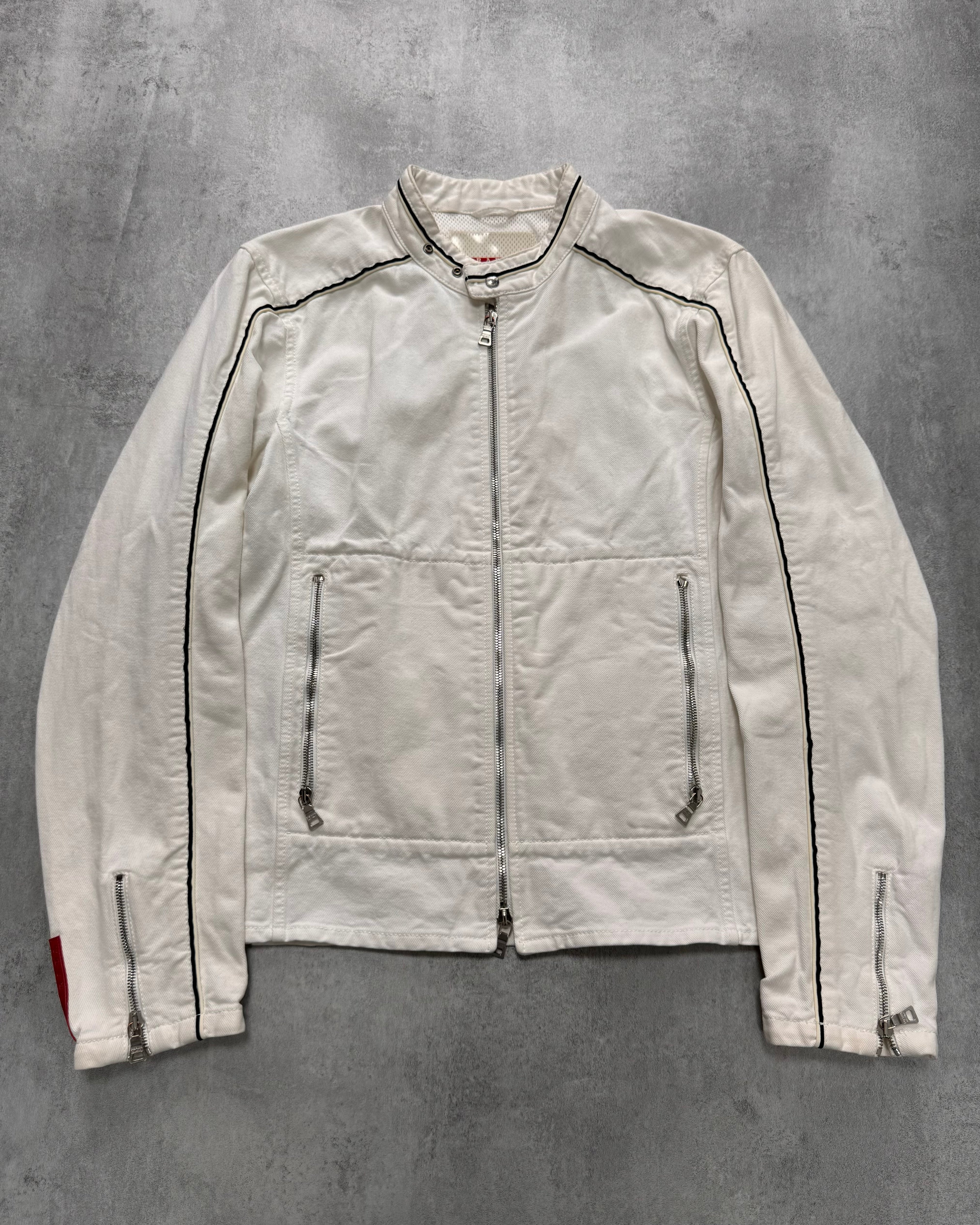 2000s Prada Luna Rossa White Biker Jacket