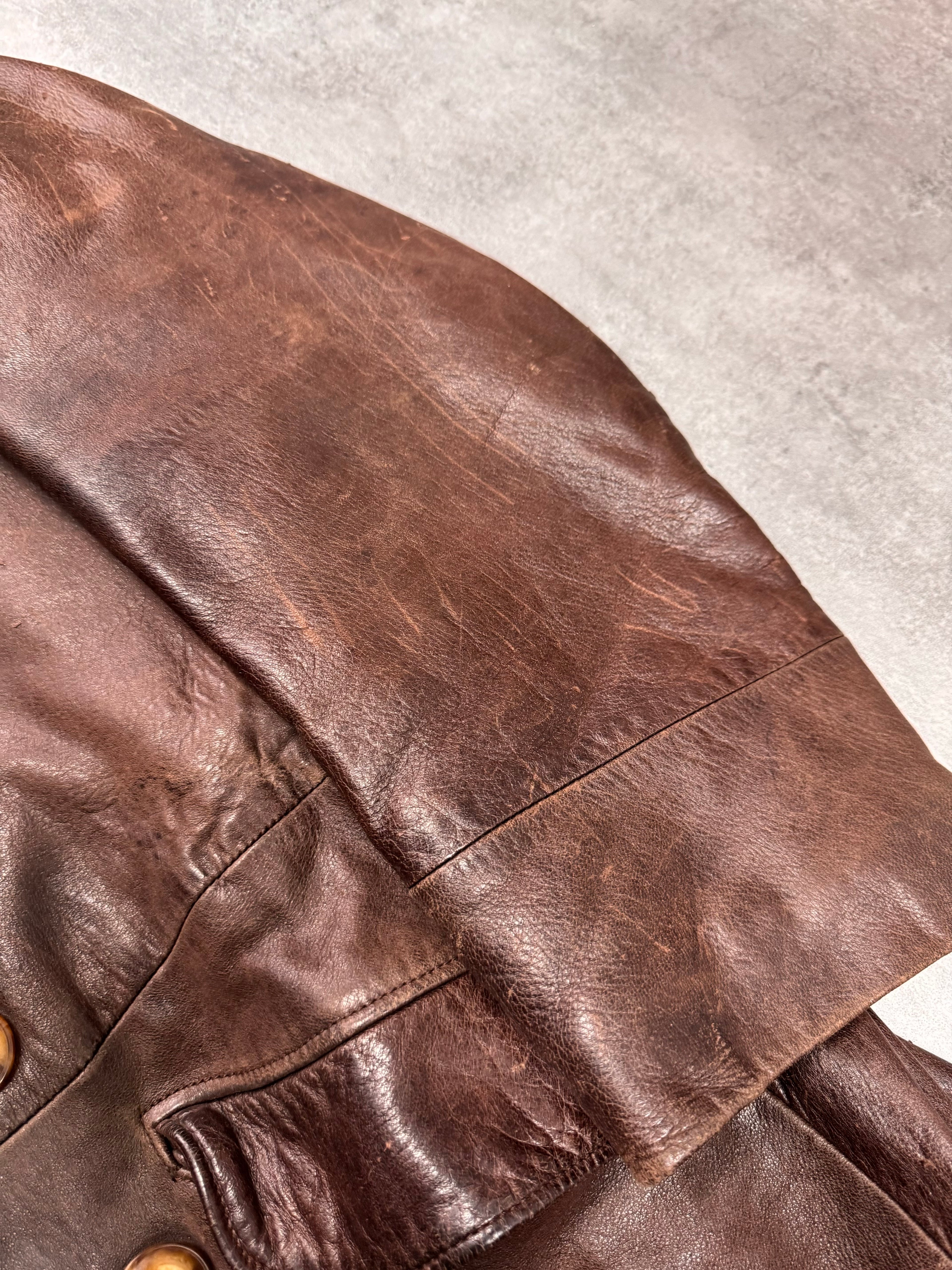 1990s Giorgio Armani Brown Leather Long Coat