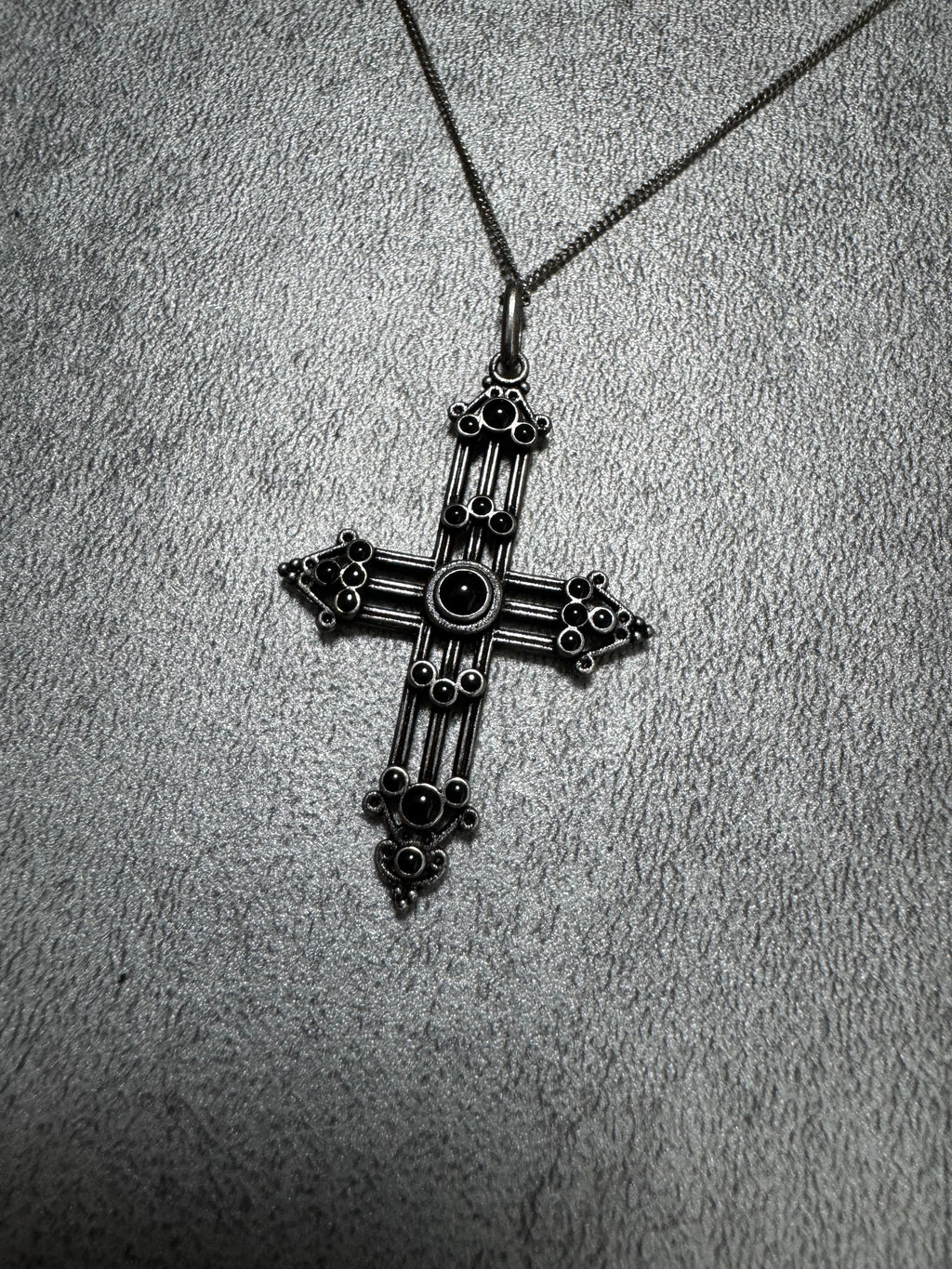 Saint Laurent Gothic Pearls Cross Pendant Necklace