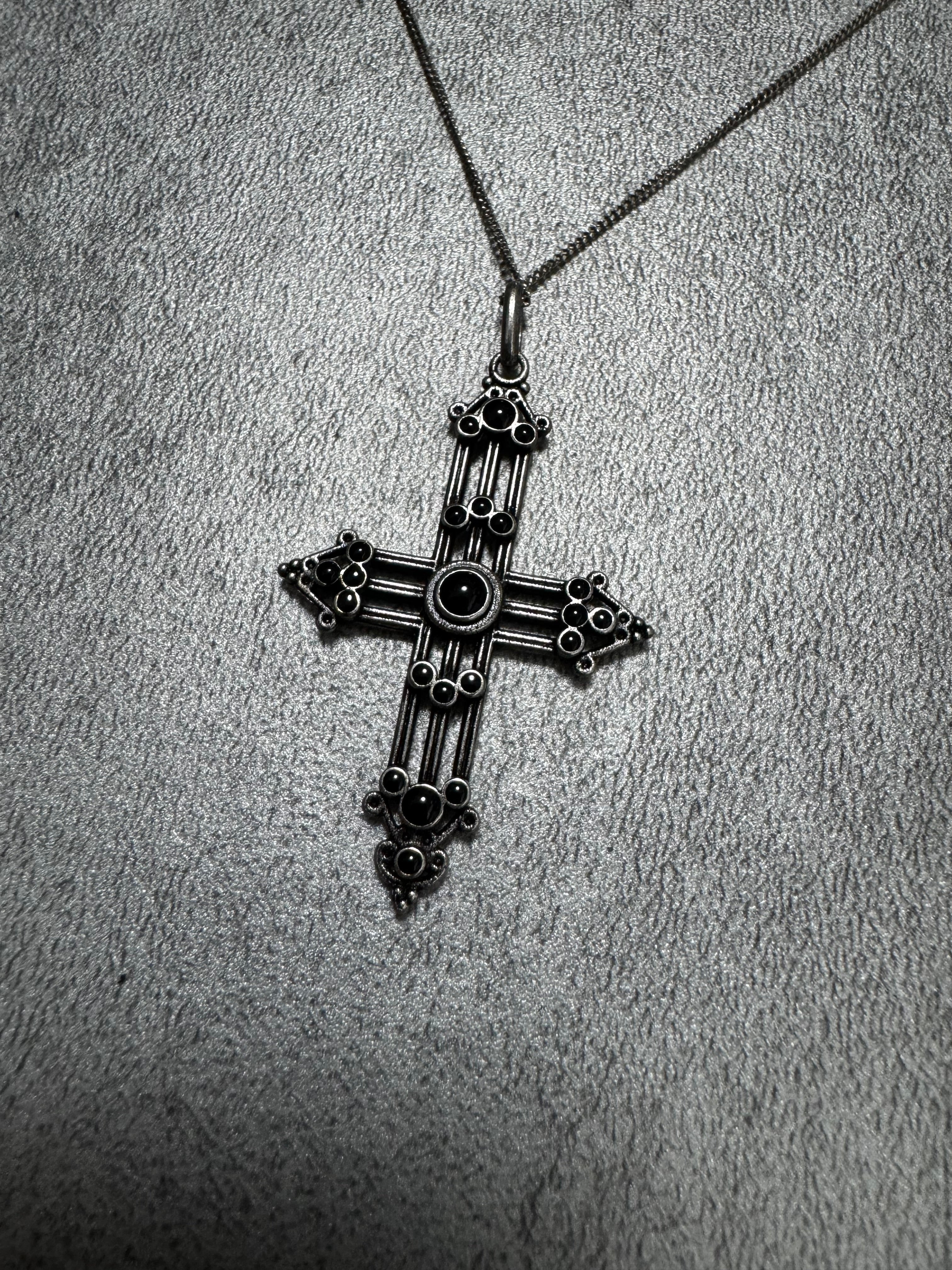 Saint Laurent Gothic Pearls Cross Pendant Necklace