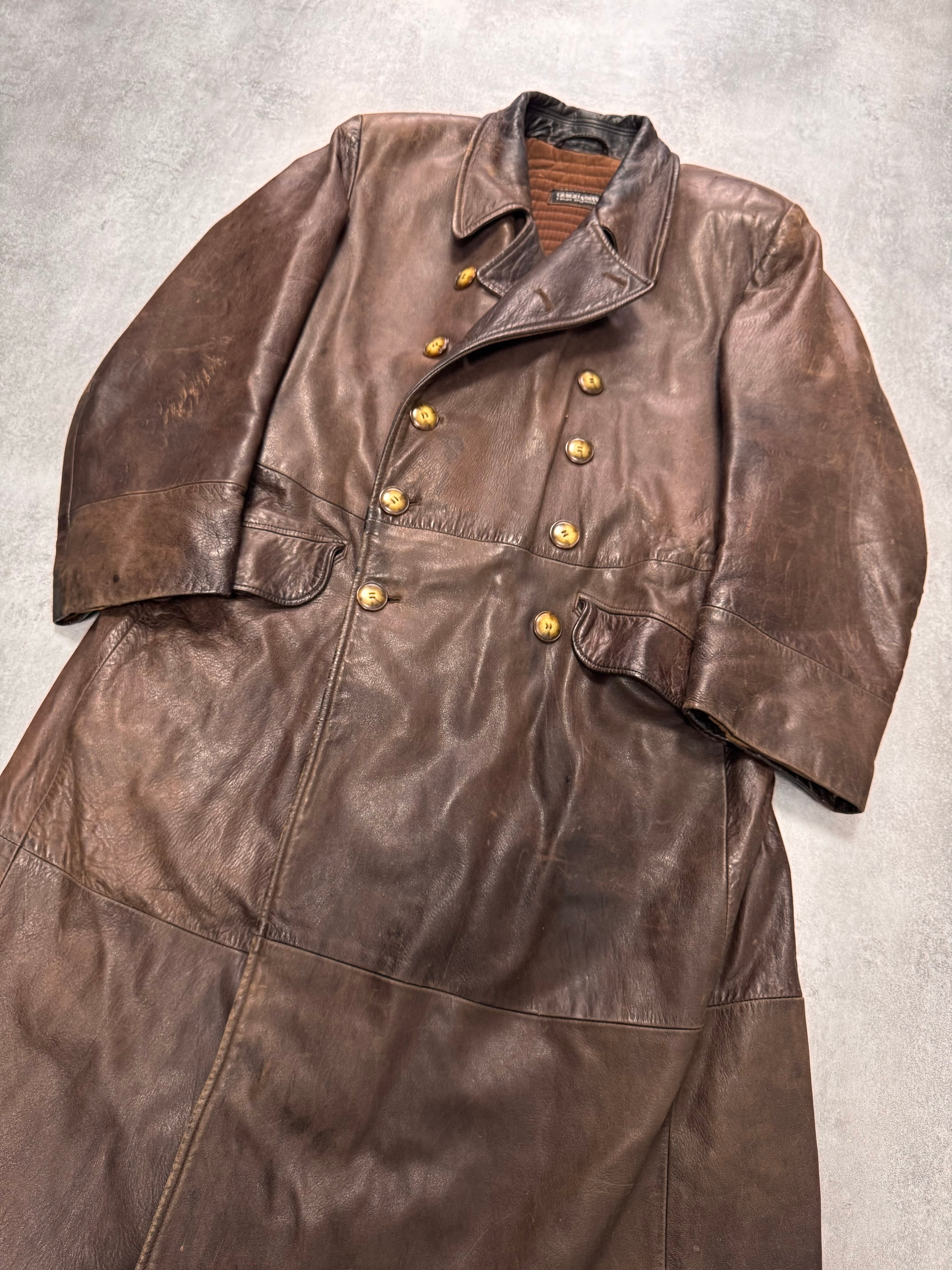 1990s Giorgio Armani Brown Leather Long Coat