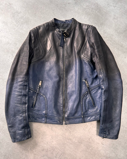 SS2009 Gucci Navy Gradient Biker Leather Jacket (S)