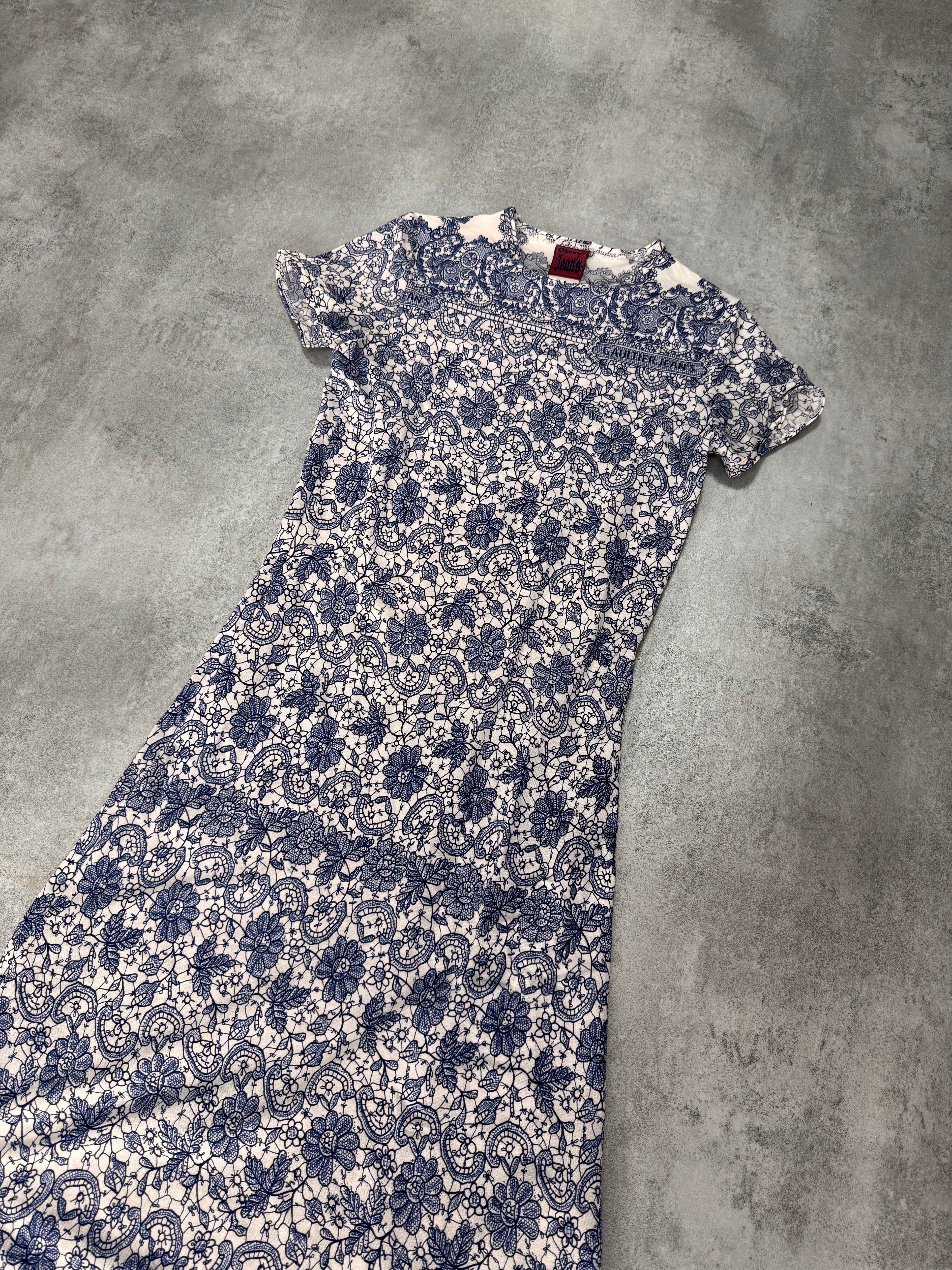 1999 ジャン ポール ゴルチエ ブルー モザイク ロング ドレス (XS)