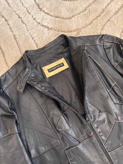 1990s Plein Sud Irregular Patchwork Black Leather Jacket (XS)