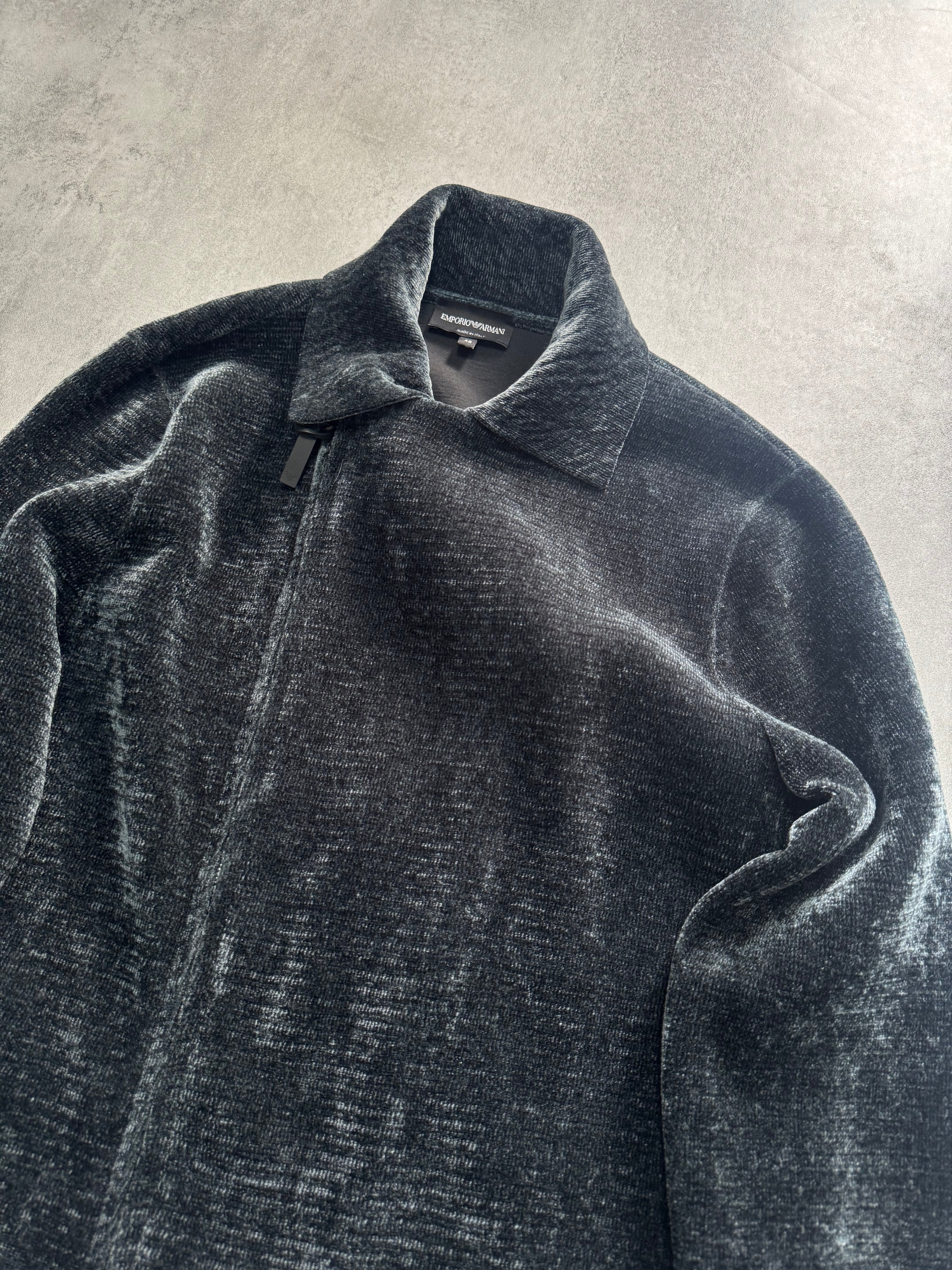 Emporio Armani Viscose Navy Greay Asymmetrical Jacket