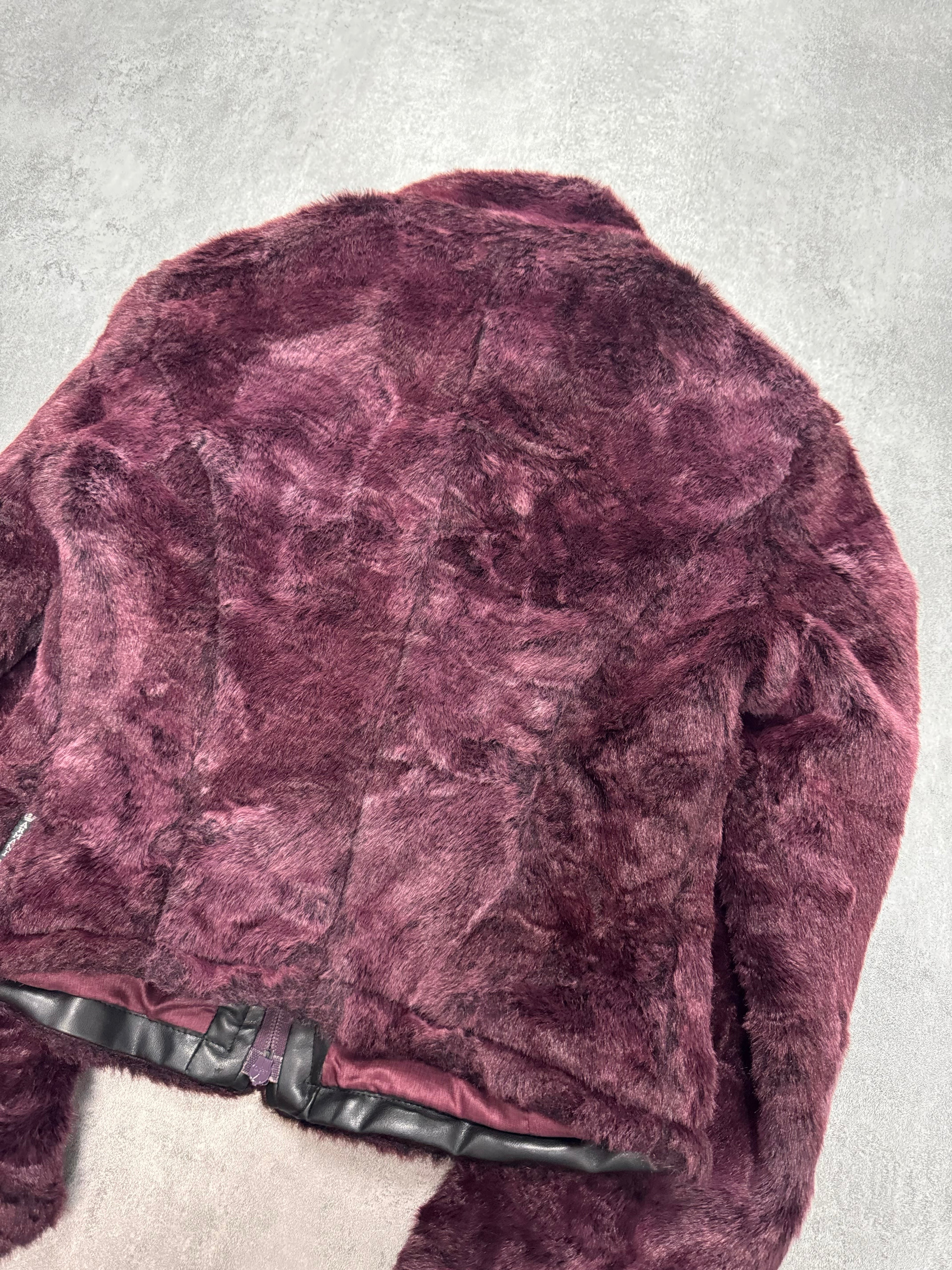 1990s Armani Purple Burgundy Faux Fur Jacket