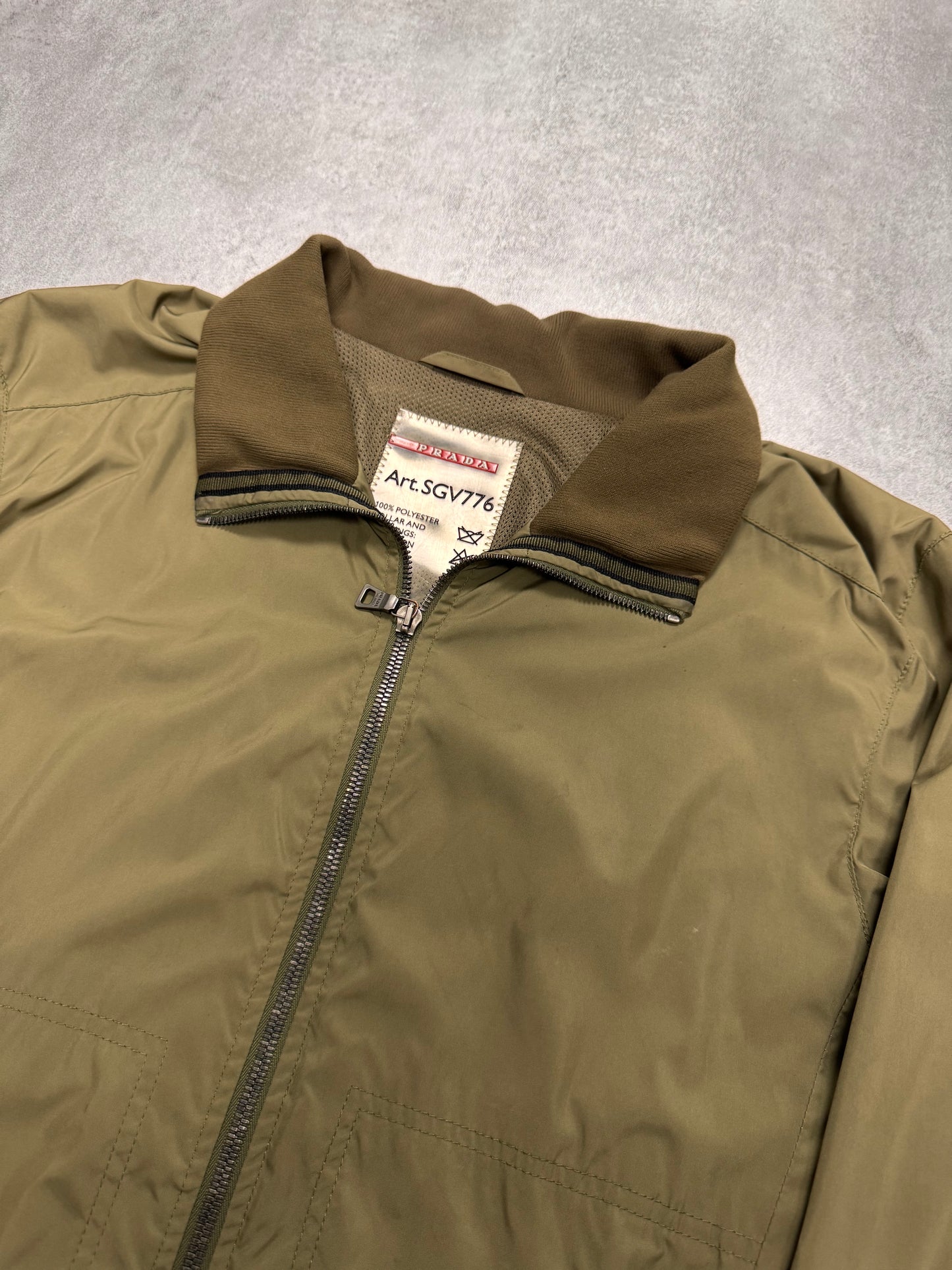 2000s Prada High Neck Khaki Nylon Jacket (M)