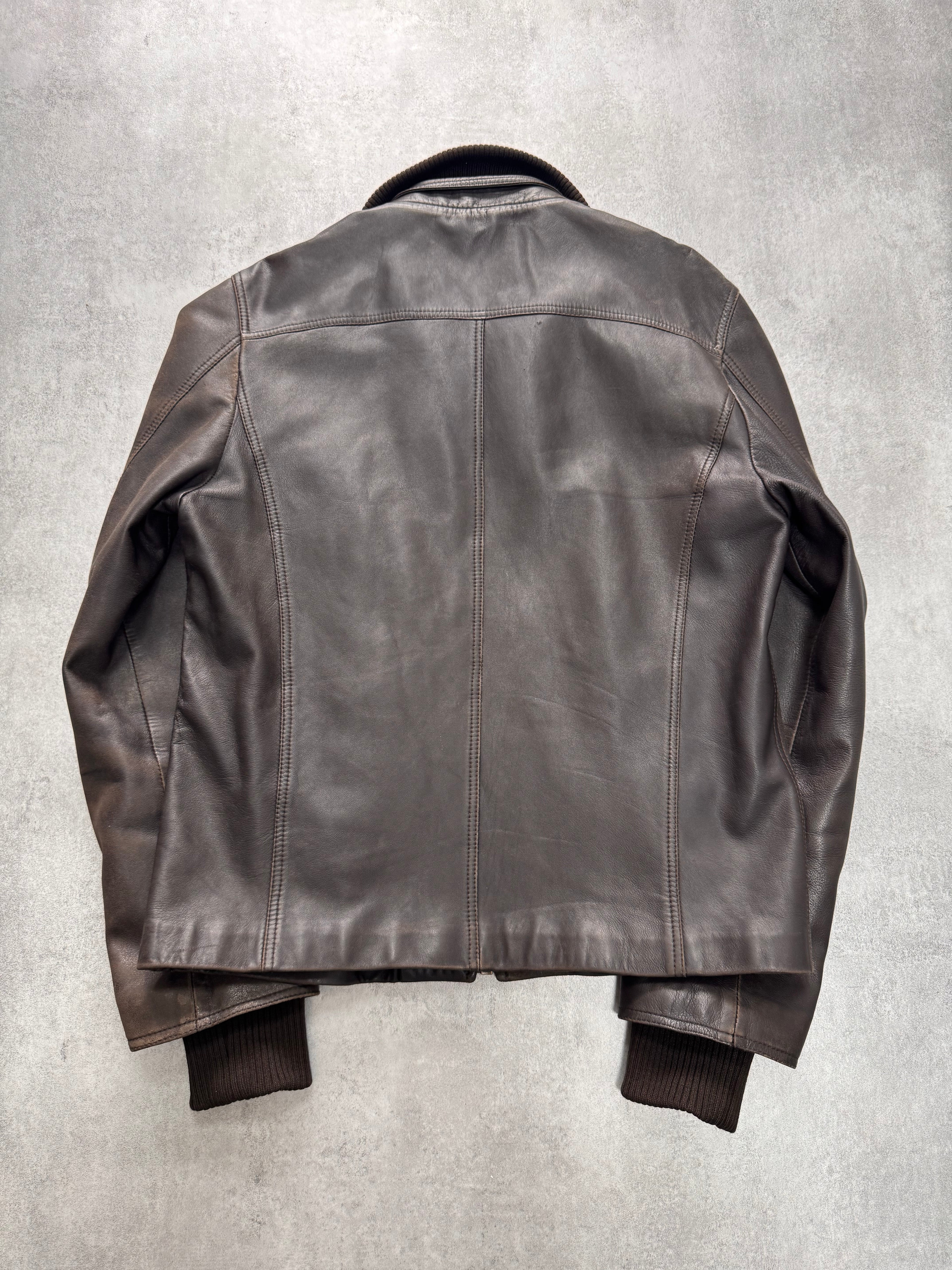 2000s Dolce & Gabbana Brown Aviator Aged Leather Jacket