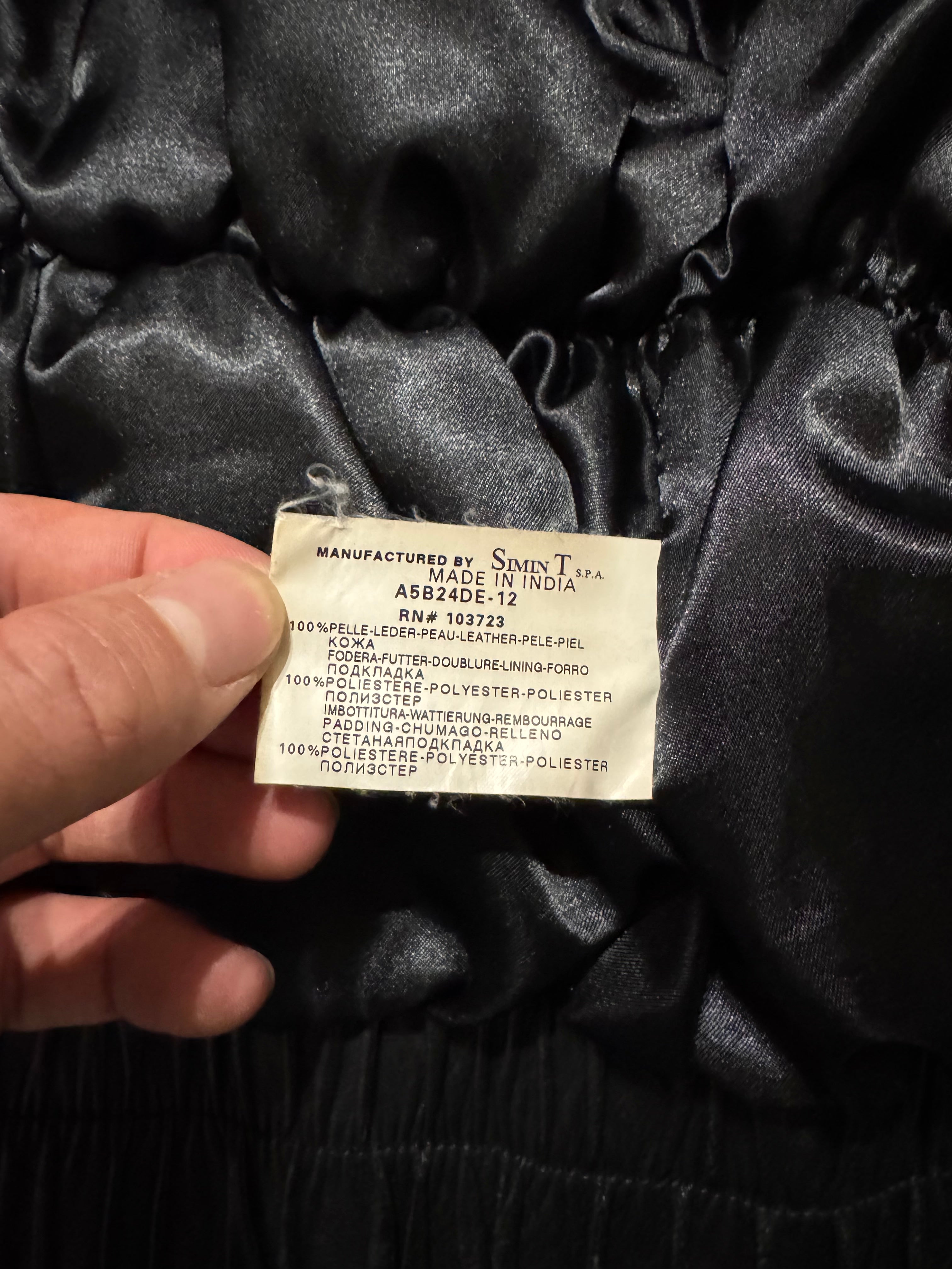 2000s Armani Pleats Black Leather Jacket