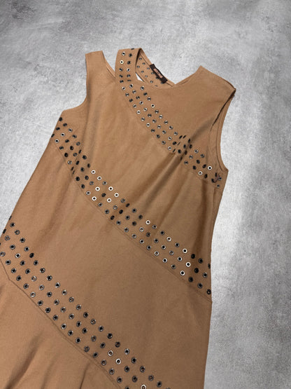 Roberto Cavalli Asymmetrical Studded Beige Dress (XS)