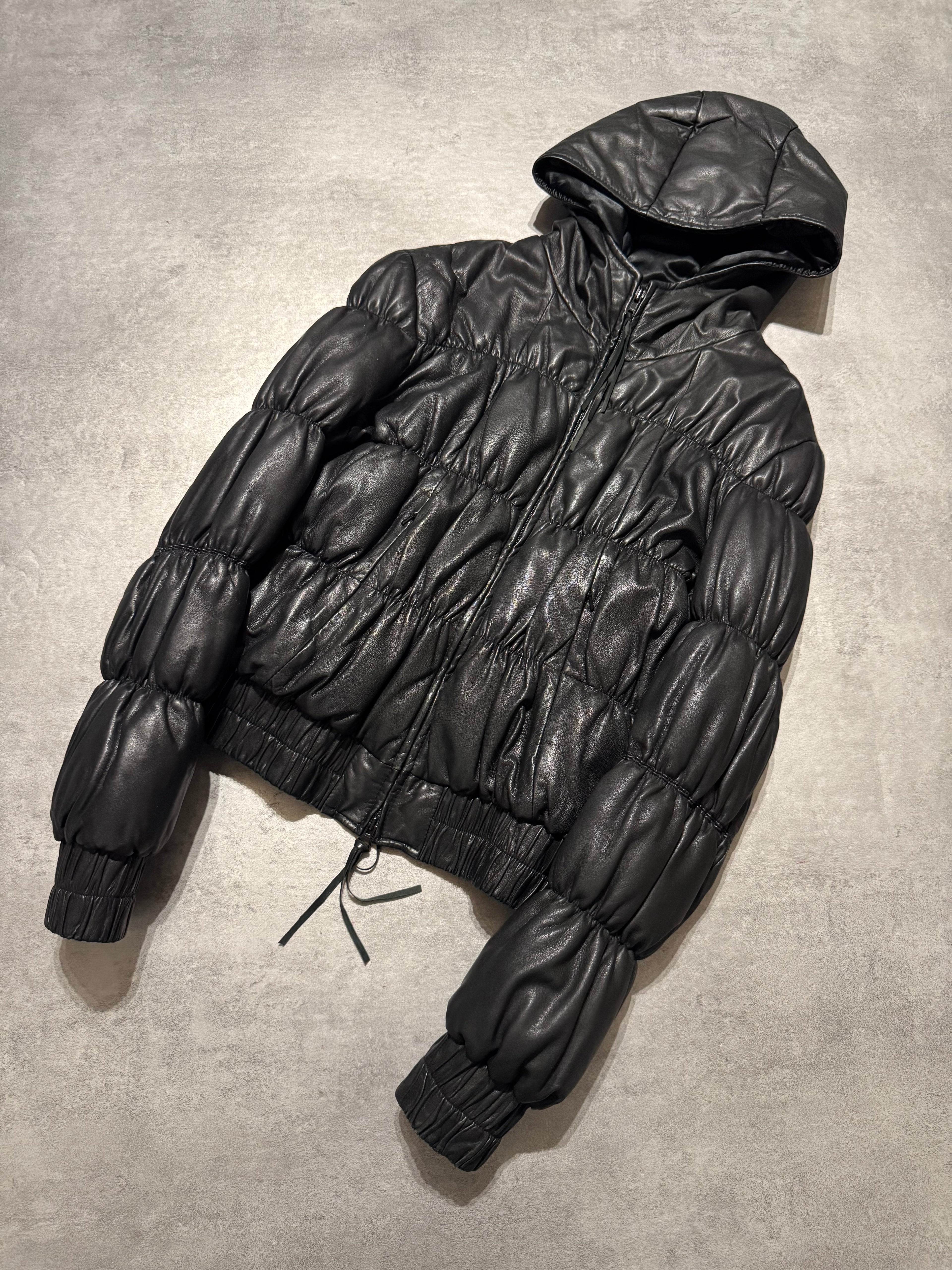 2000s Armani Pleats Black Leather Jacket