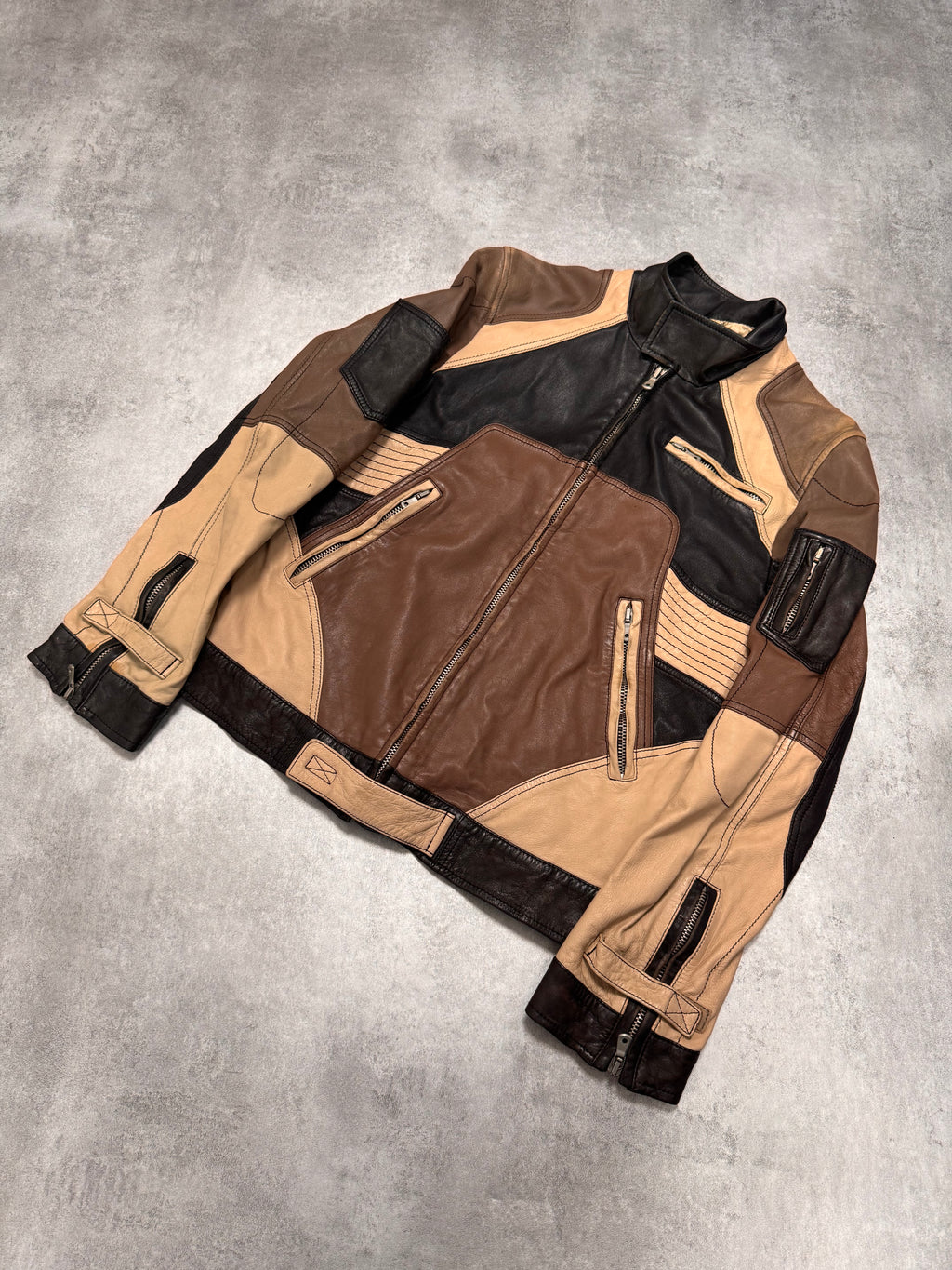 SS2004 Dolce & Gabbana Paneled Racer Leather Jacket (S/M)