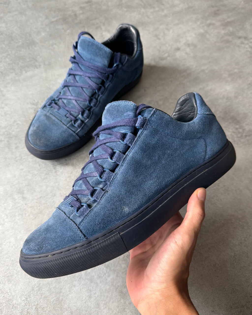 Balenciaga Arena Low Blue Suede Leather Sneakers