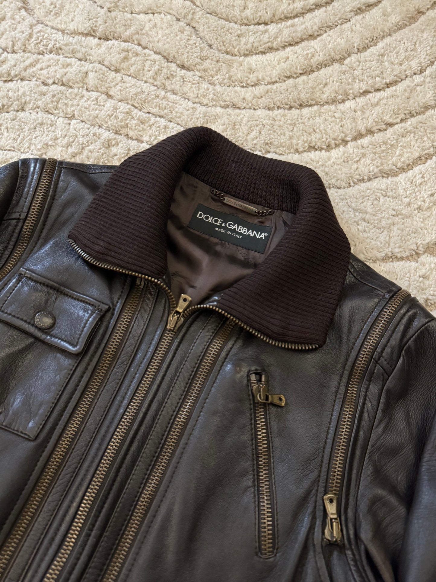 AW04 Dolce & Gabbana Utility Detachable Leather Bomber Jacket (M)