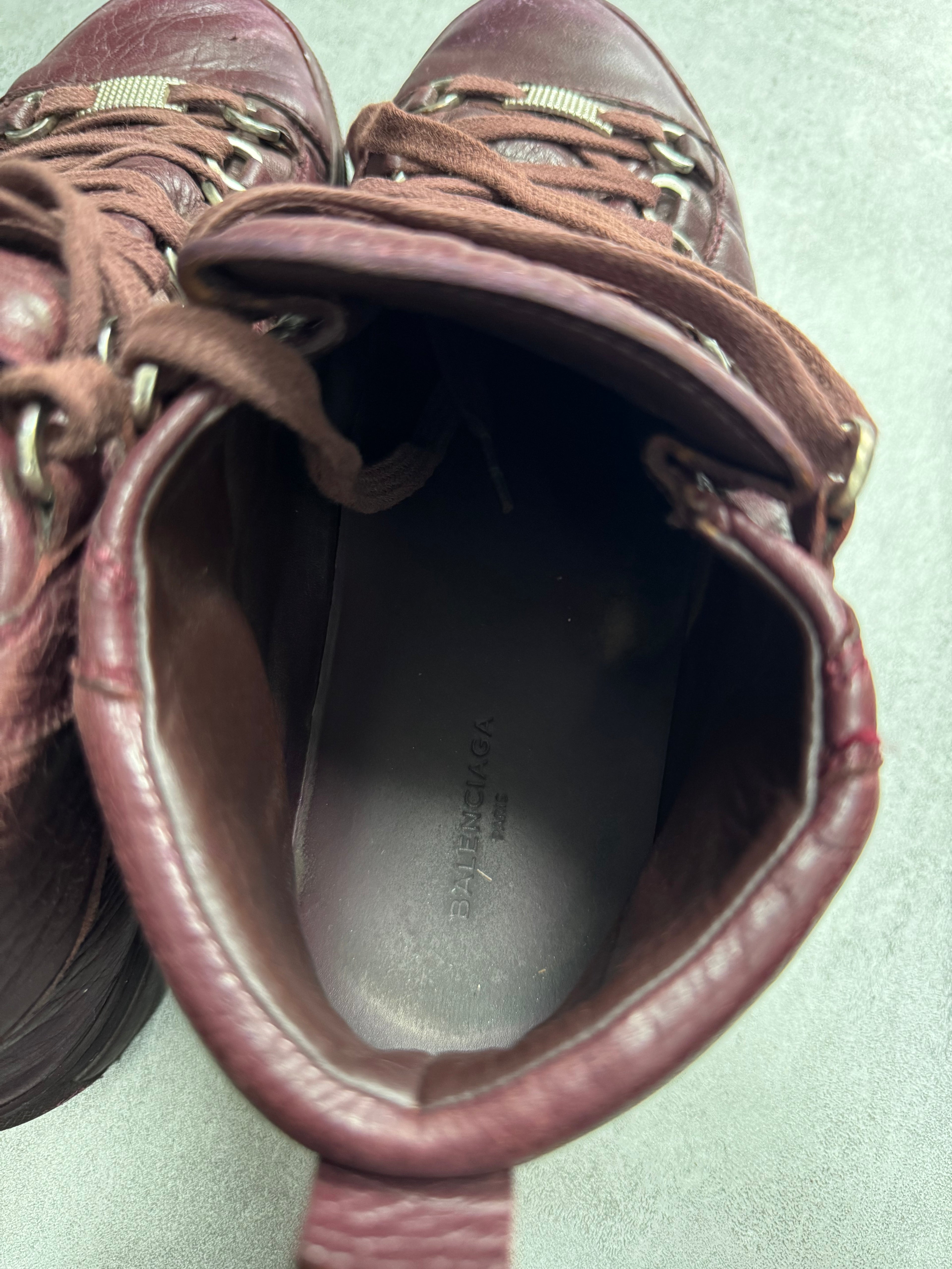 Balenciaga Arena High Bordeaux Craked Leather Sneakers