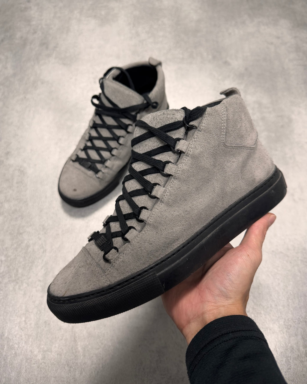 Balenciaga Arena High Grey Suede Leather Sneakers