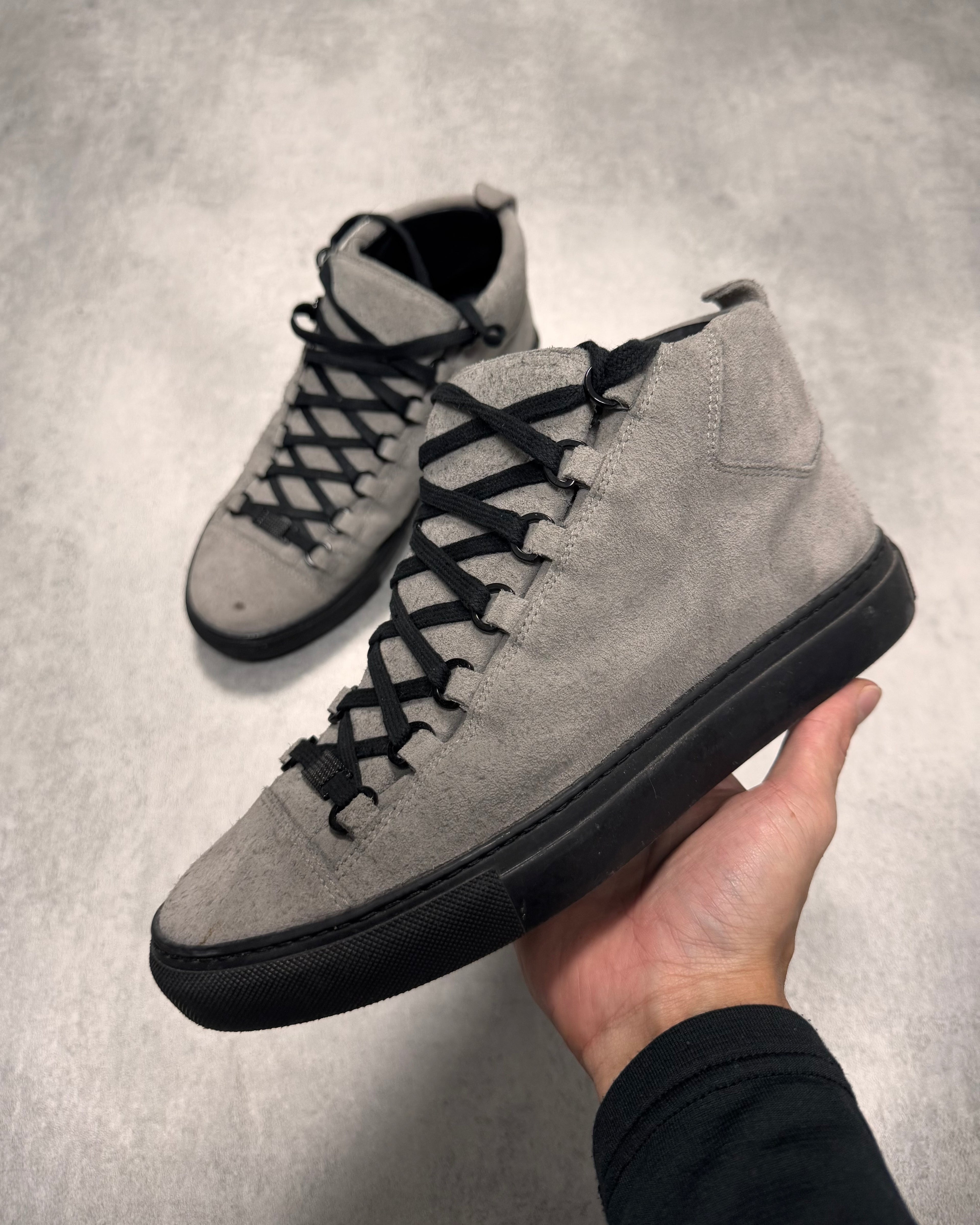 Balenciaga Arena High Grey Suede Leather Sneakers