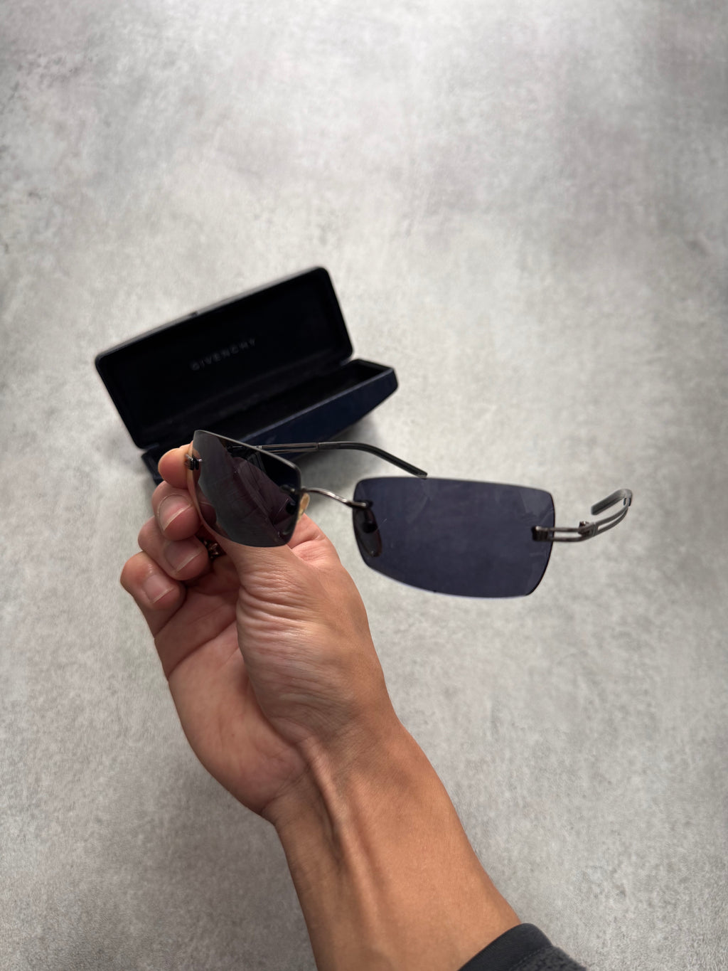 2000s Givenchy Deep Blue Rectangle Sunglasses