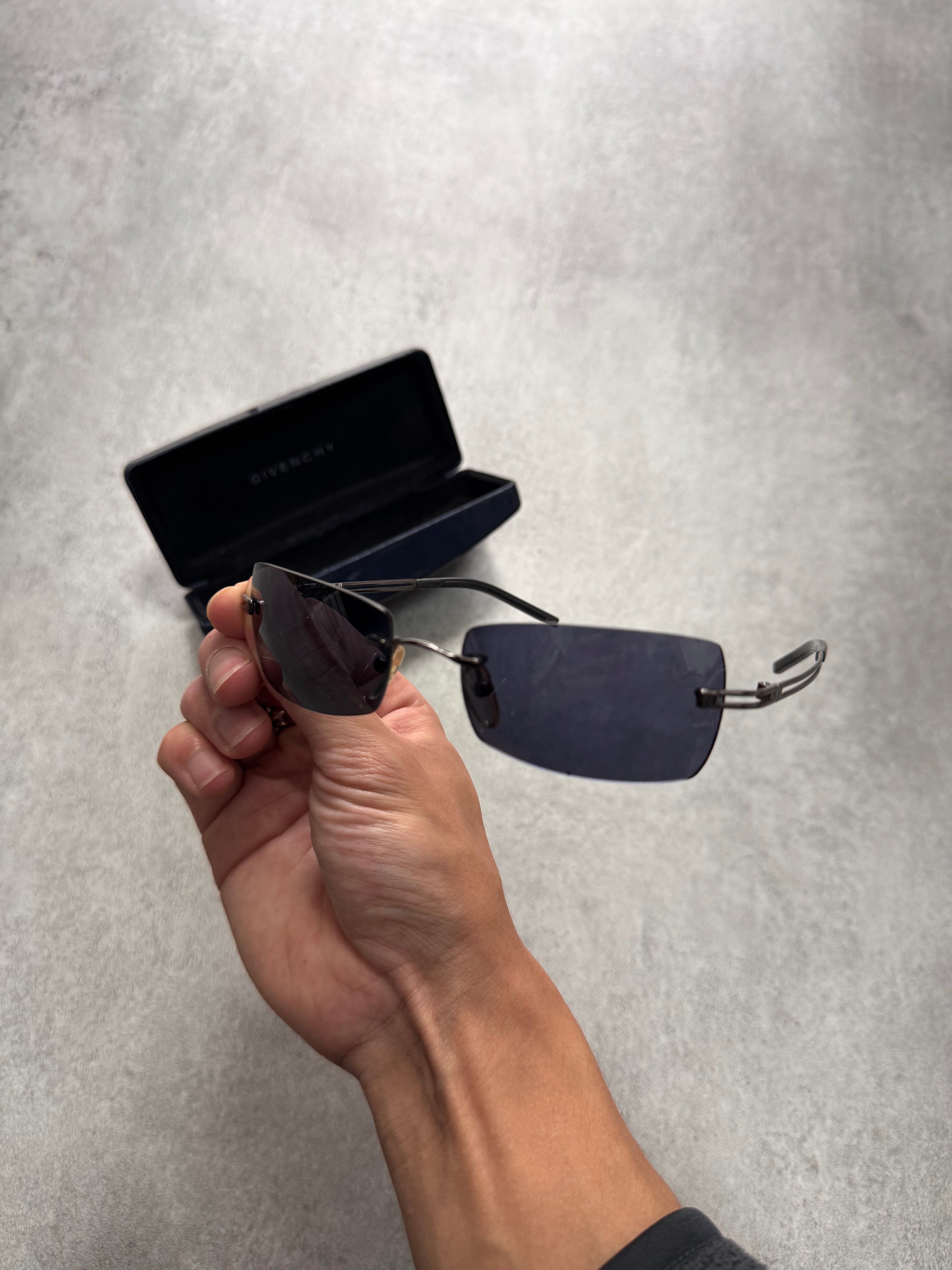 2000s Givenchy Deep Blue Rectangle Sunglasses