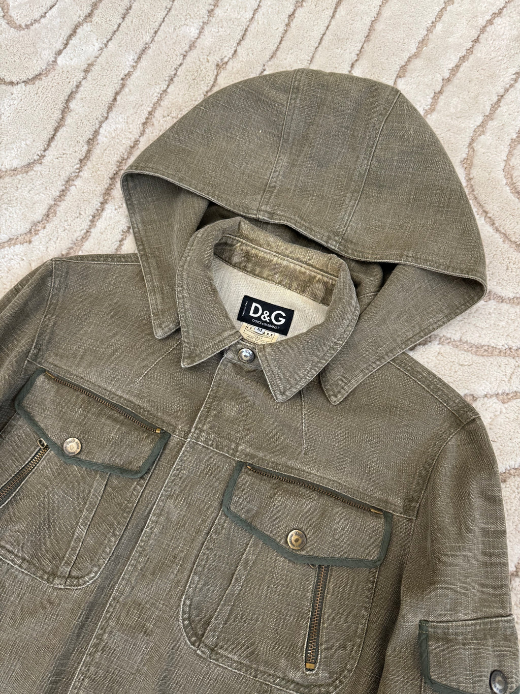 2003 ドルチェ＆ガッバーナ レベル コンバット フード付き デニム ジャケット (S/M)