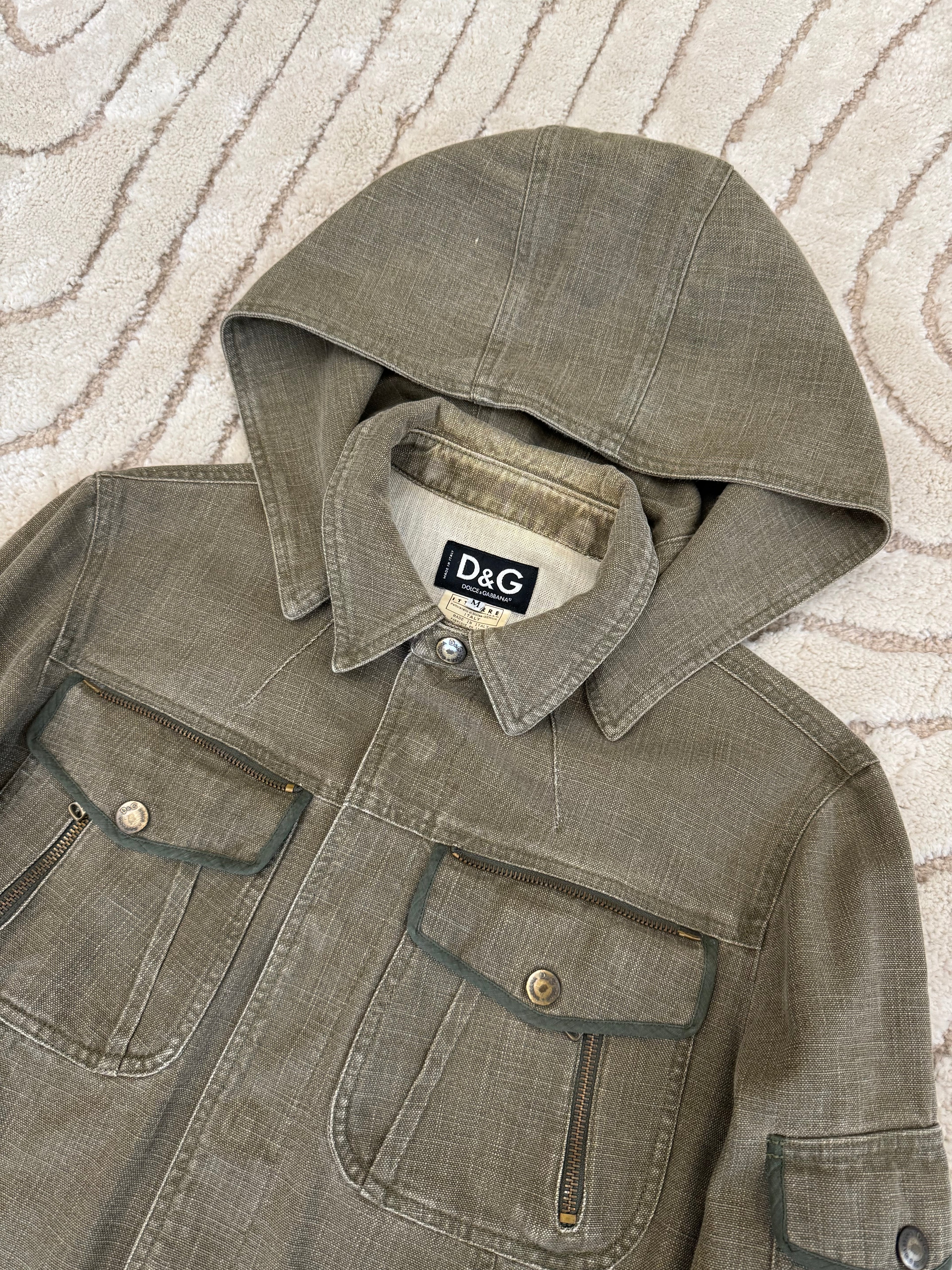 2003 ドルチェ＆ガッバーナ レベル コンバット フード付き デニム ジャケット (S/M)