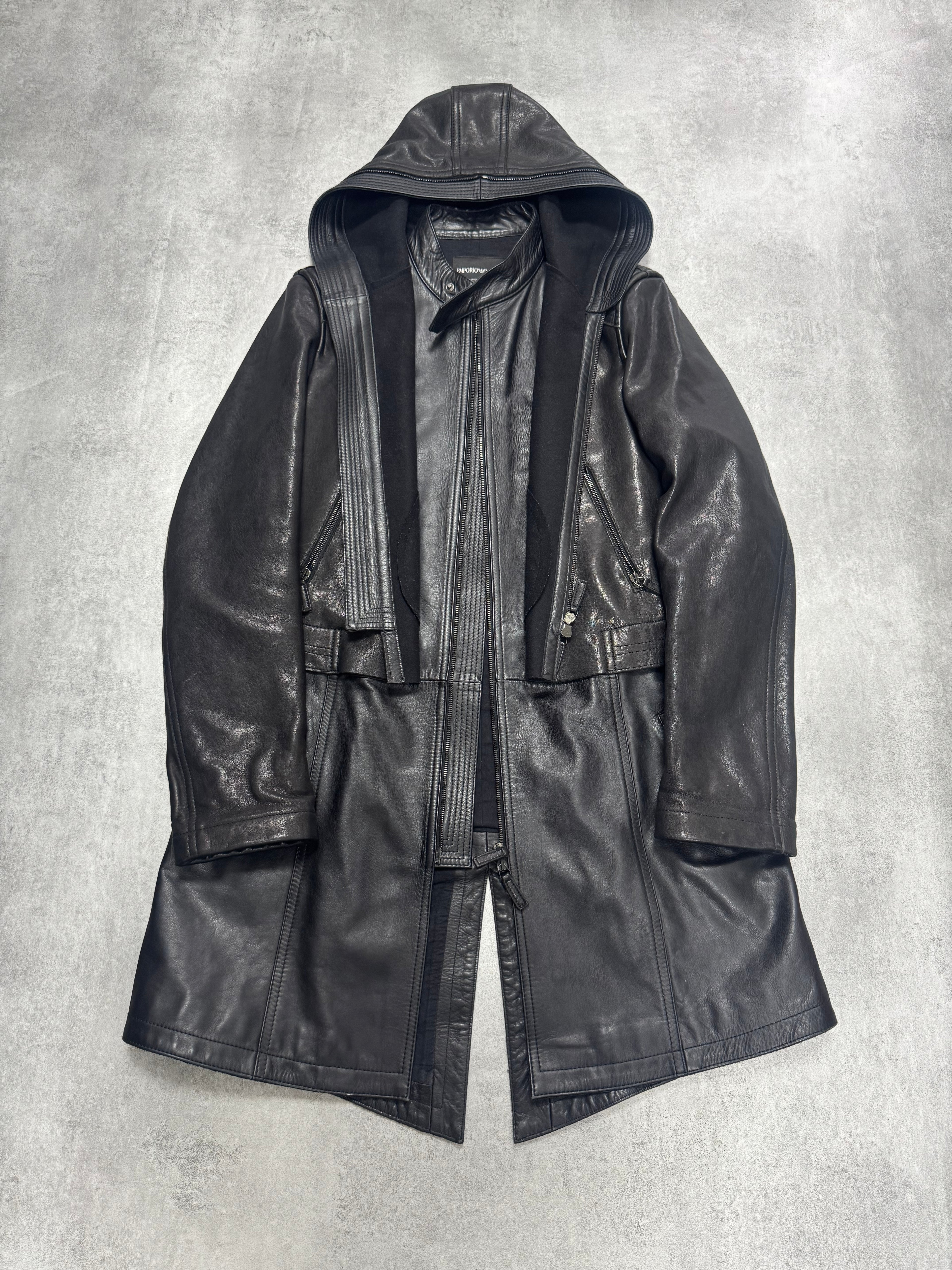 FW2012 Emporio Armani Full Zip Black Leather Long Jacket