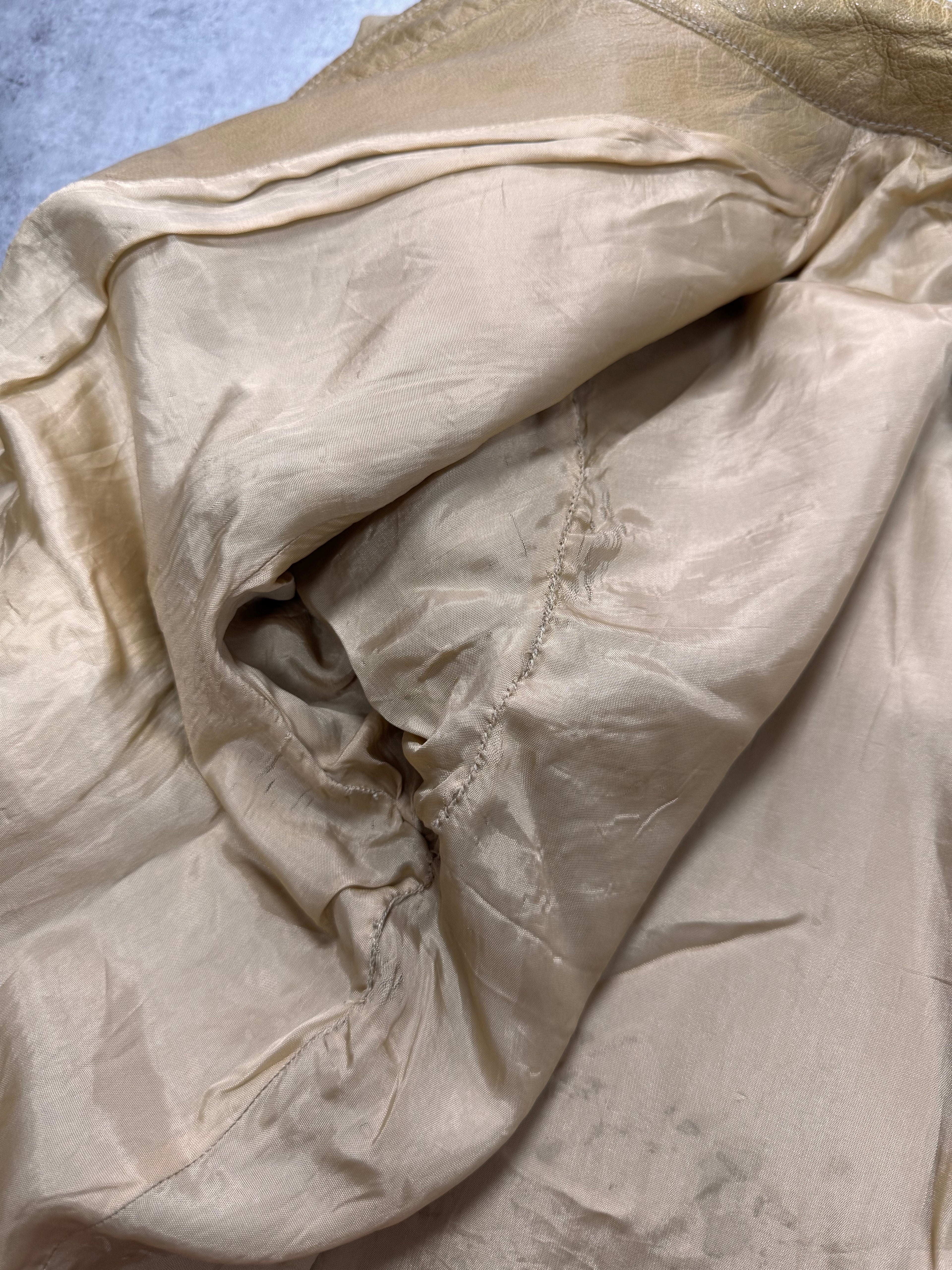 2000s Dolce & Gabbana Red Stripes Beige Leather Biker Jacket