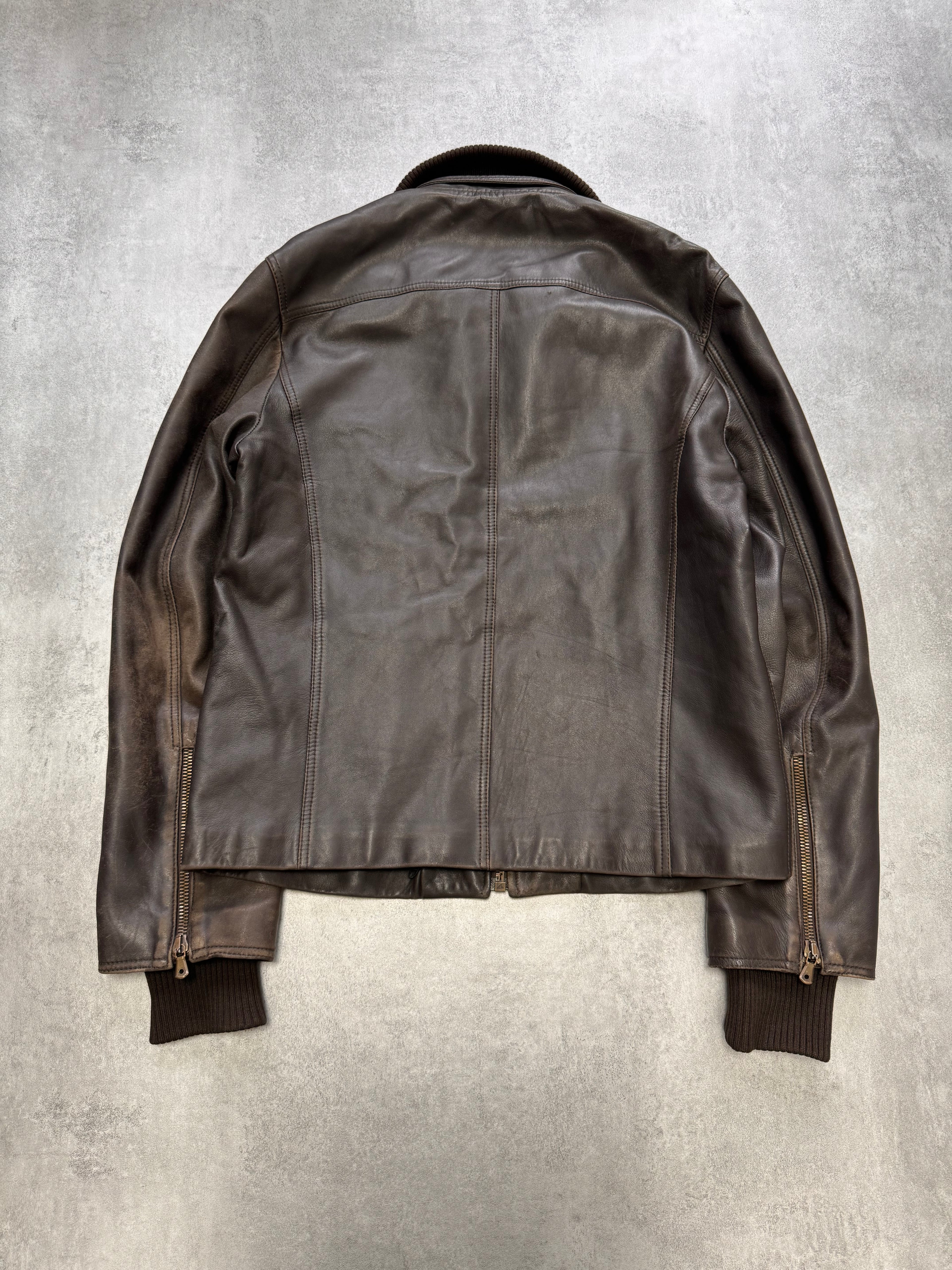 2000s Dolce & Gabbana Minimalist Distressed Leather Jacket