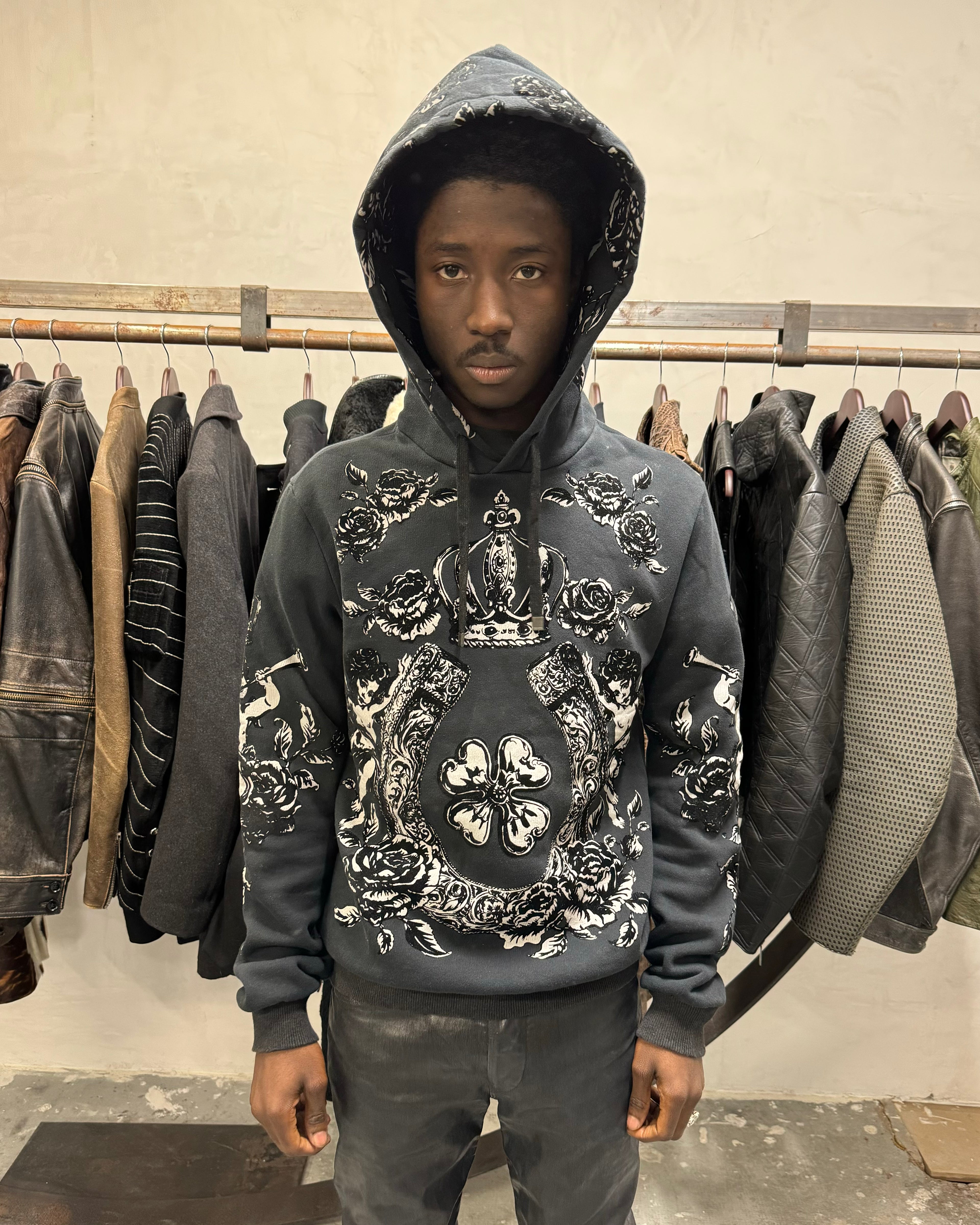 2000s Dolce & Gabbana Royal Black Primea Linea Relief Hoodie (M) - 2