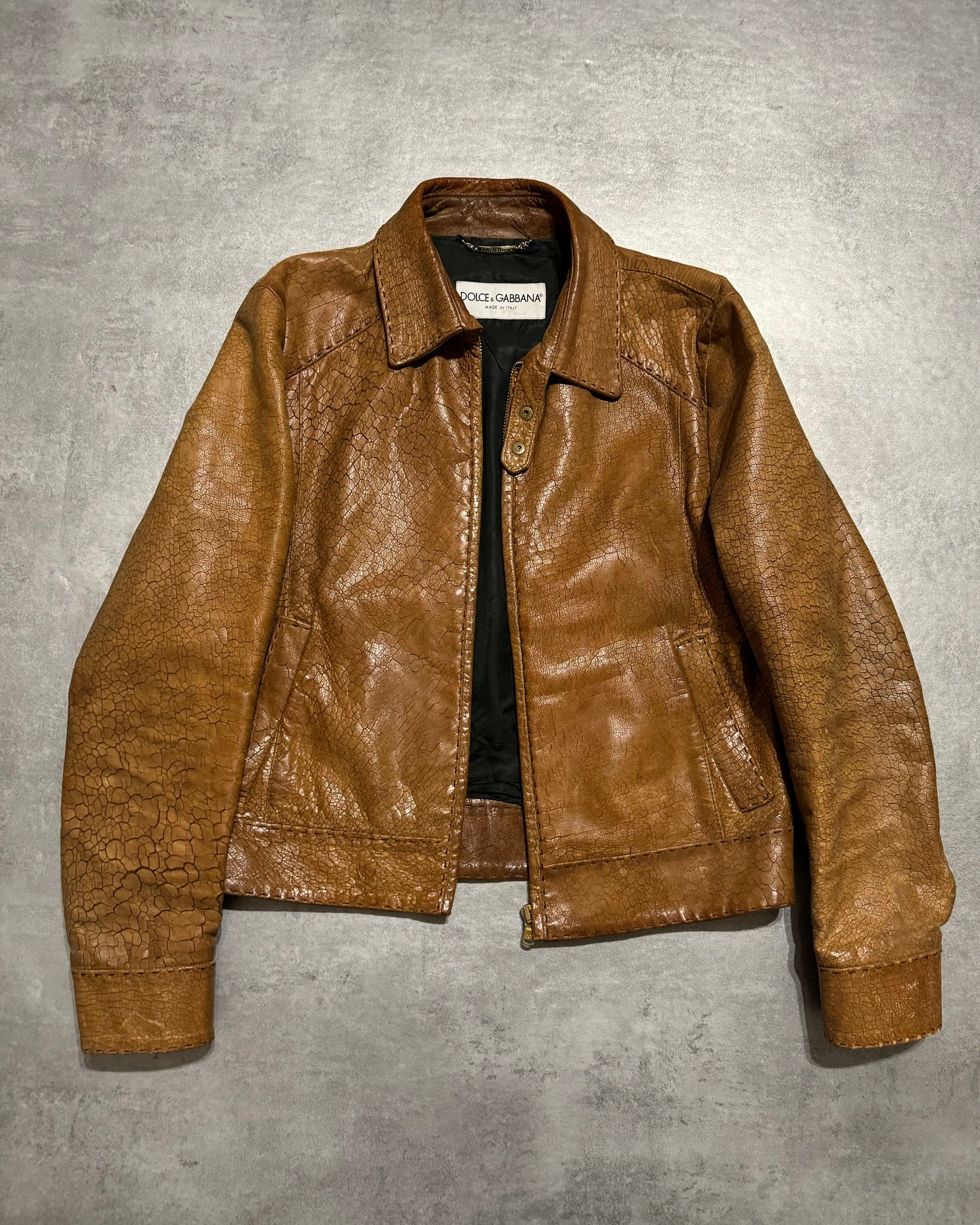 SS2001 Dolce & Gabbana Cracked Brown Italian Pure Leather Jacket (M/L) - 14