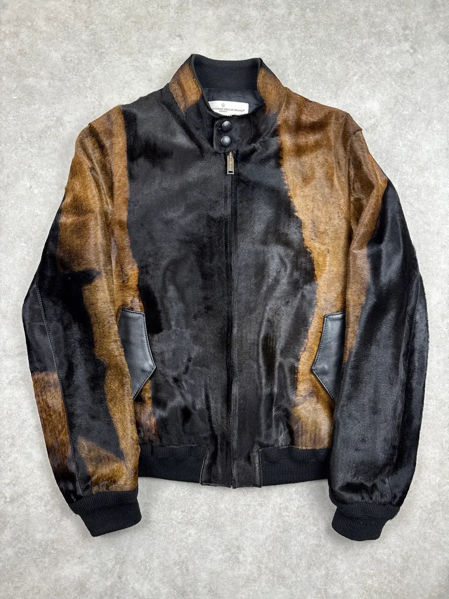2018 Golden Goose Brown Black Pony HairLeather  Zip-Up Bomber Jacket BEsNerkD 0