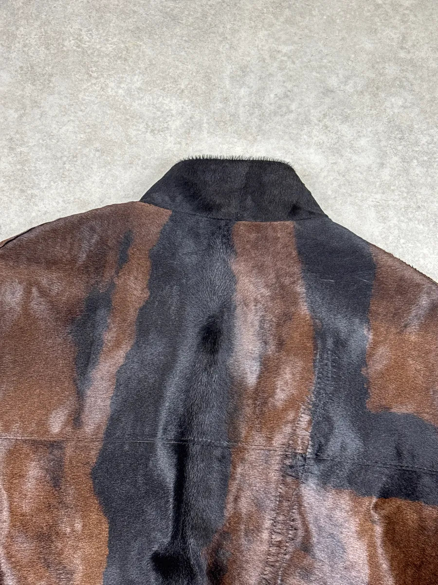 2018 Golden Goose Brown Black Pony HairLeather  Zip-Up Bomber Jacket BEsNerkD 7