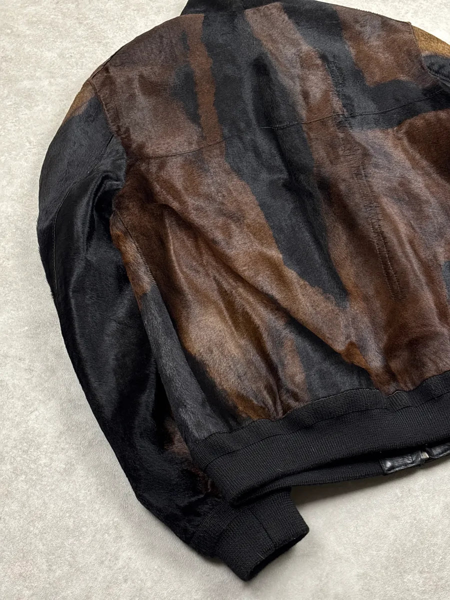 2018 Golden Goose Brown Black Pony HairLeather  Zip-Up Bomber Jacket BEsNerkD 8