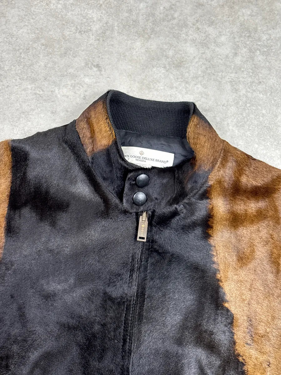 2018 Golden Goose Brown Black Pony HairLeather  Zip-Up Bomber Jacket BEsNerkD 9