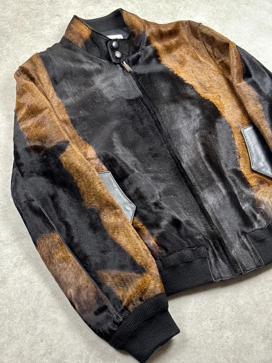 2018 Golden Goose Brown Black Pony HairLeather  Zip-Up Bomber Jacket BEsNerkD 3