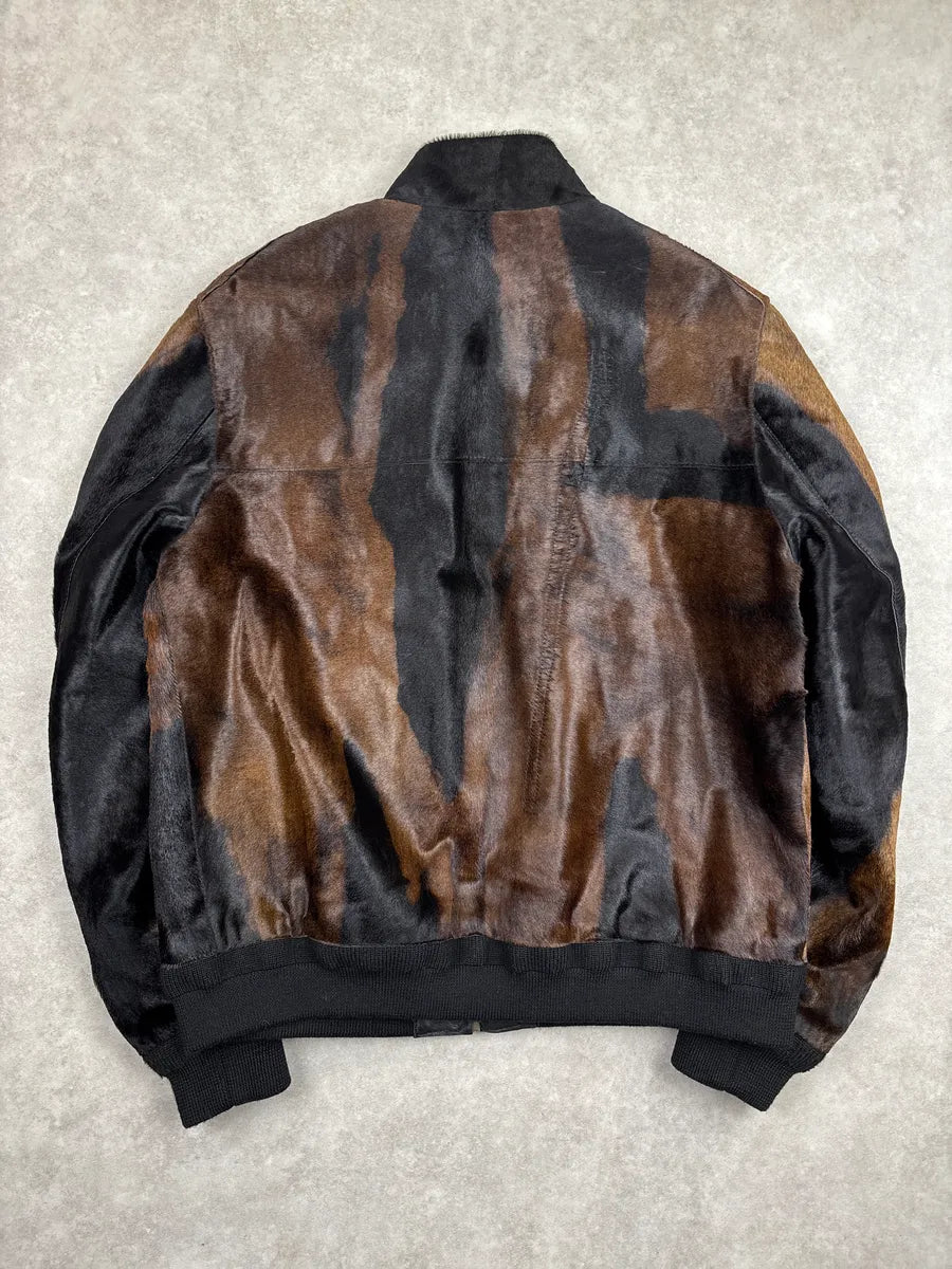 2018 Golden Goose Brown Black Pony HairLeather  Zip-Up Bomber Jacket BEsNerkD 5
